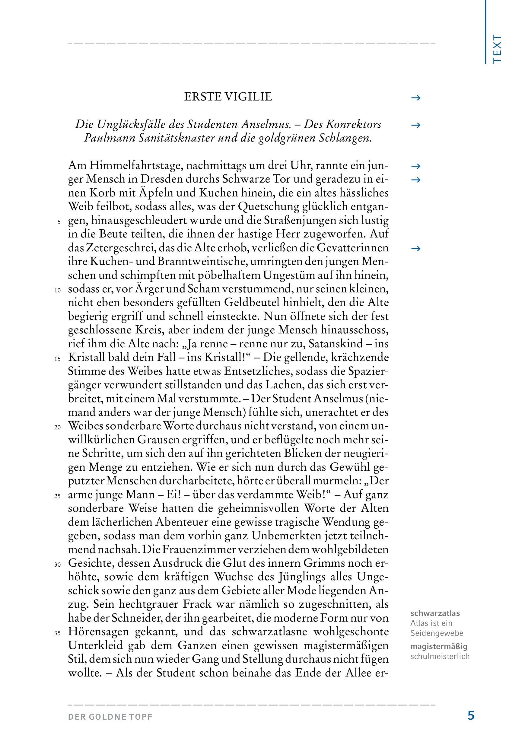 Beispielinhalt (Bild) Der goldne Topf. Hamburger Lesehefte Plus -