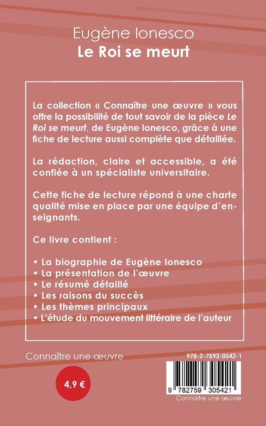 Rückseitencover Fiche de lecture Le Roi se meurt de Eugène Ionesco (Analyse littéraire de référence et résumé complet)