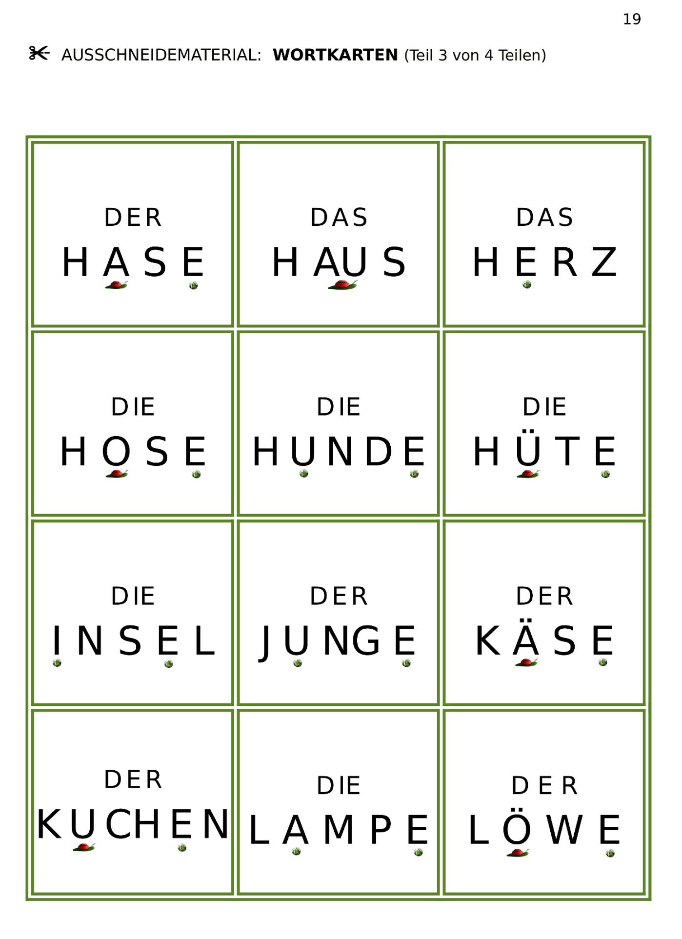 Beispielinhalt (Bild) DEUTSCH: ERSTE WÖRTER LEGEN UND LESEN