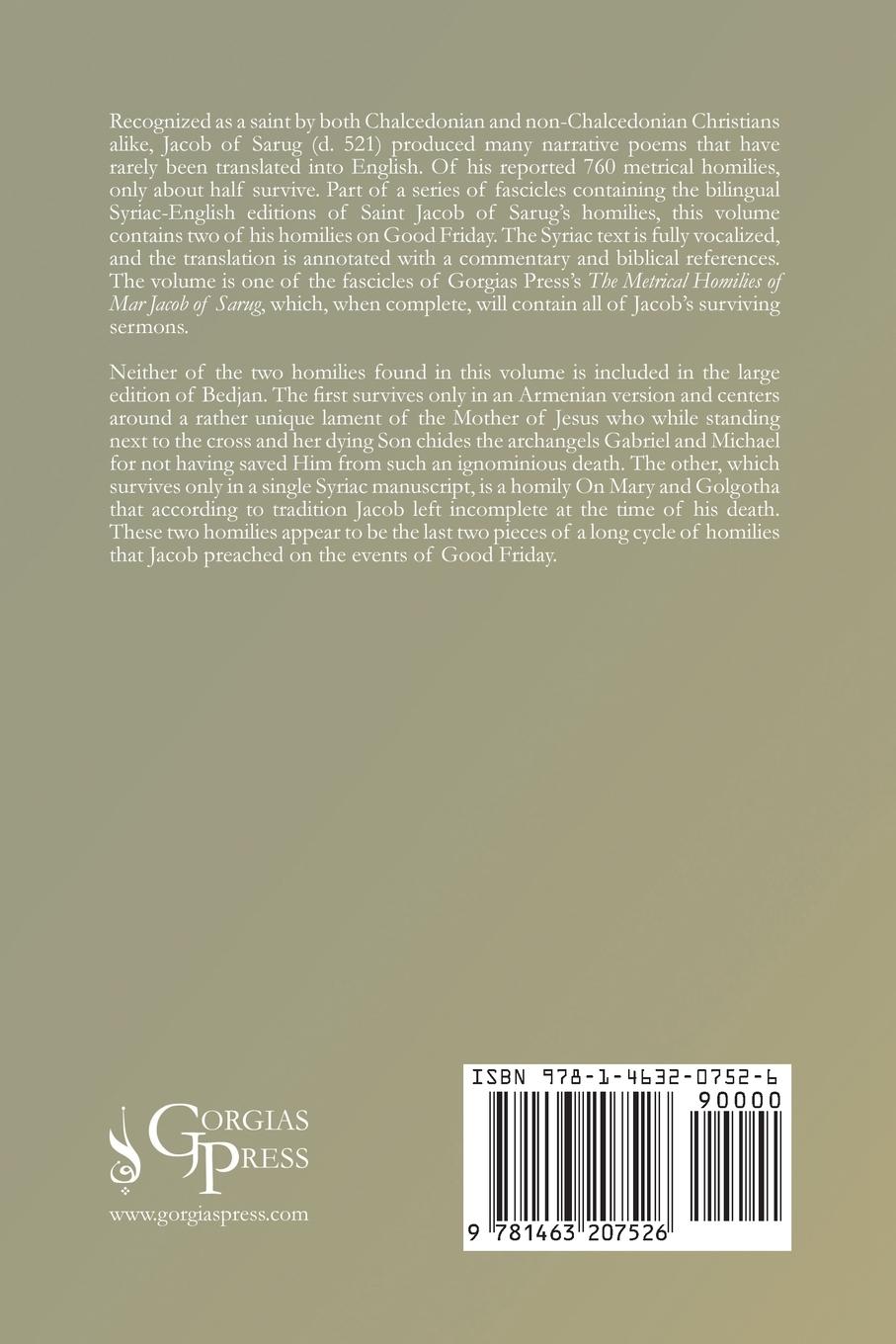 Rückseitencover Jacob of Sarug's Additional Homilies on Good Friday