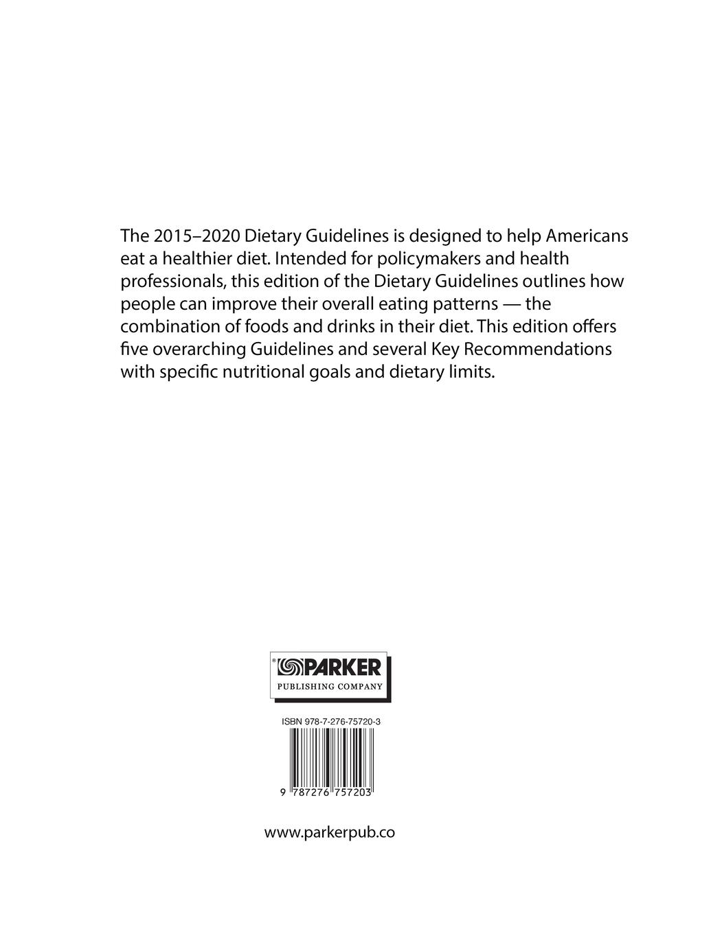 Rückseitencover Dietary Guidelines for Americans, 2015-2020 Eighth Edition