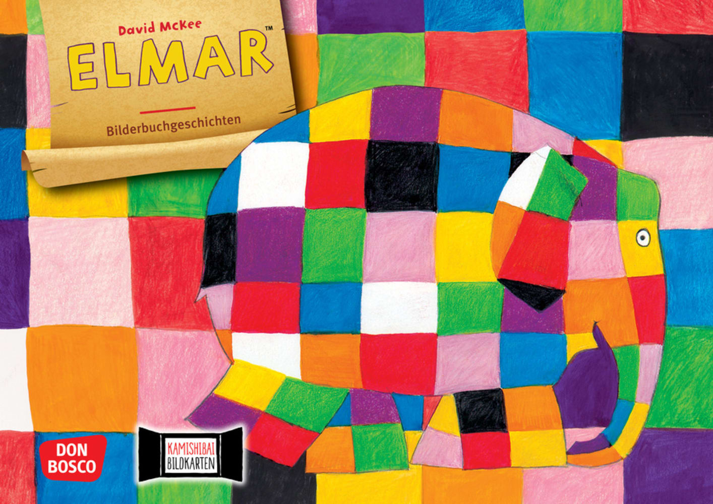 Vorderes Coverbild Elmar. Kamishibai Bildkartenset.