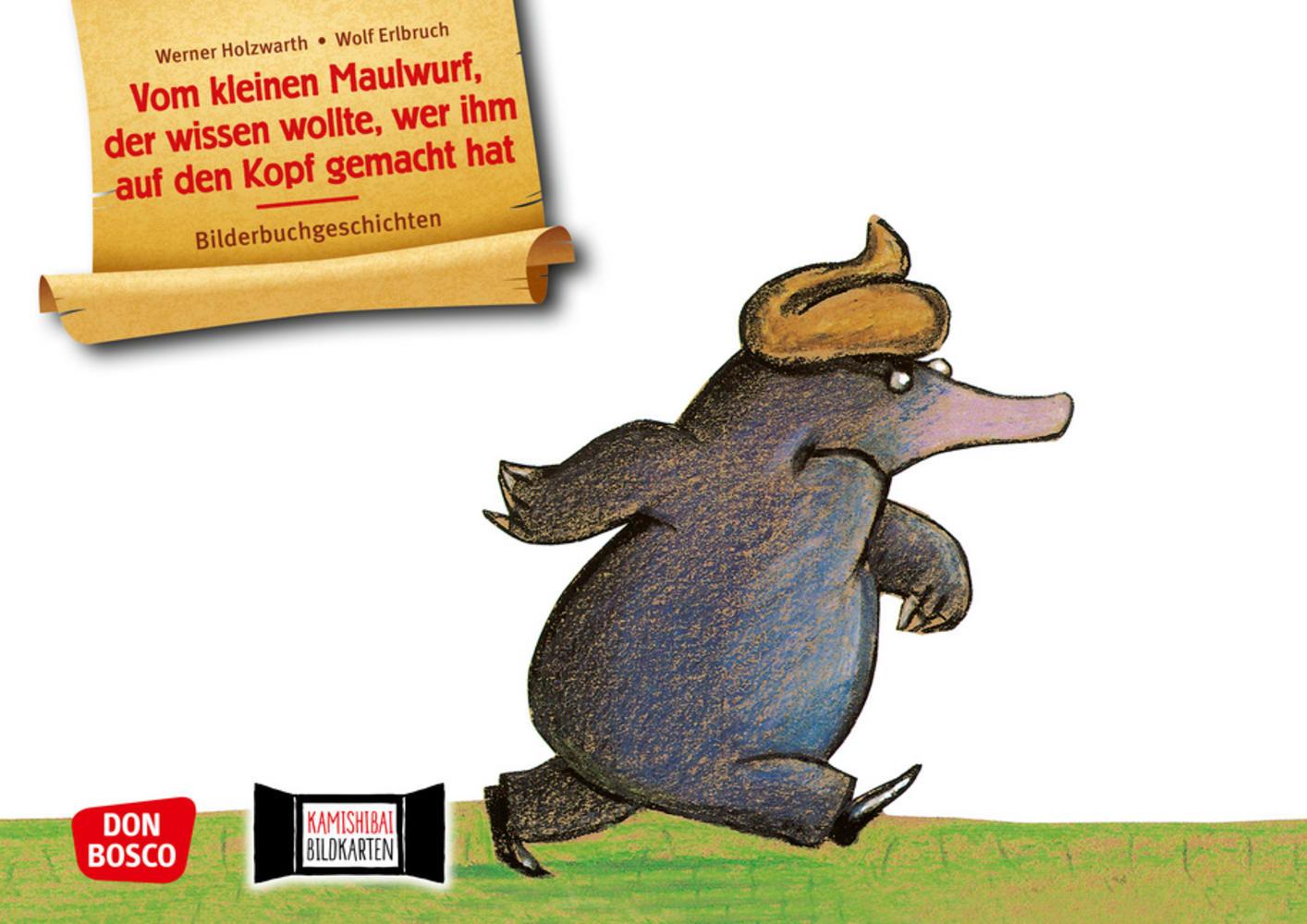 Vorderes Coverbild Vom kleinen Maulwurf, der wissen wollte, wer ihm auf den Kopf gemacht hat. Kamishibai Bildkartenset