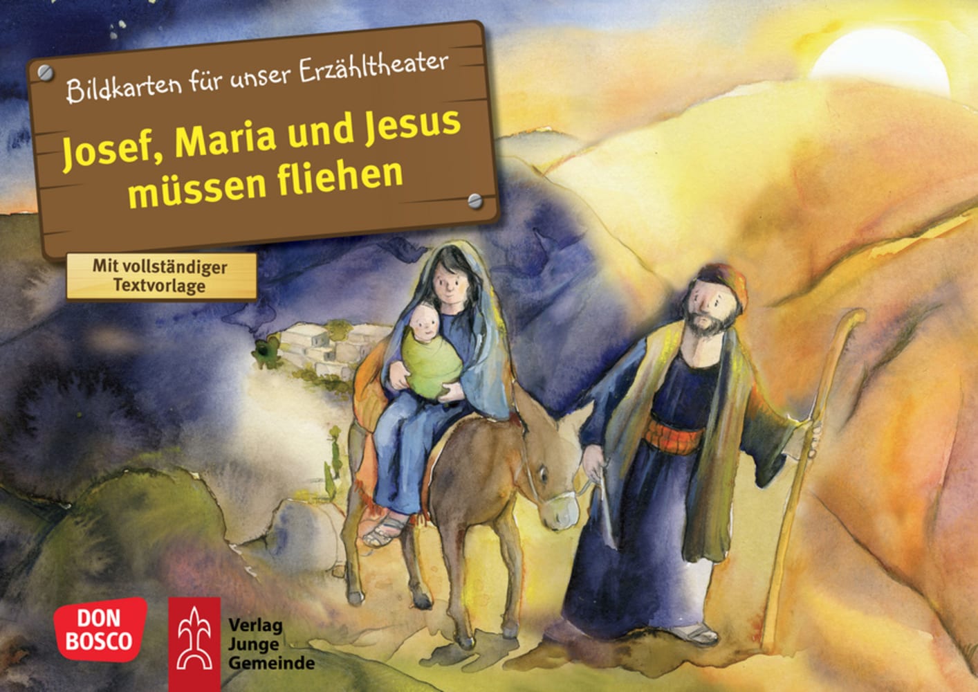 Vorderes Coverbild Josef, Maria und Jesus müssen fliehen. Kamishibai Bildkartenset
