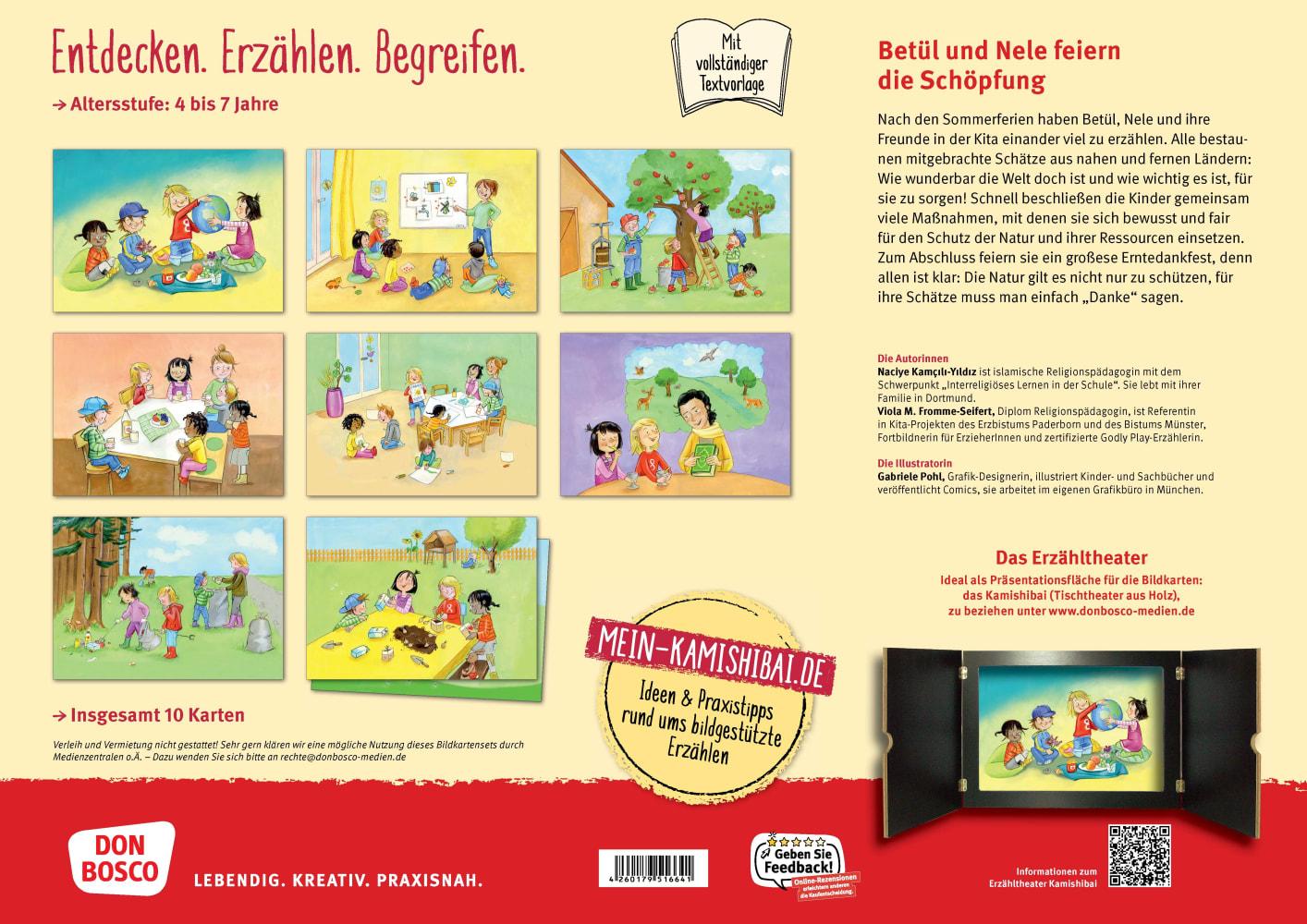 Beispielinhalt (Bild) Betül und Nele feiern Erntedank. Kamishibai Bildkartenset.