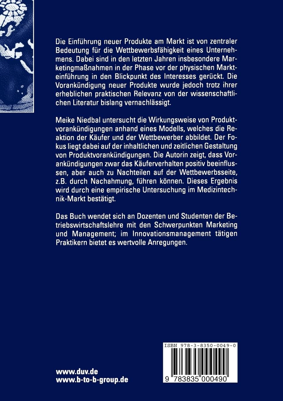 Rückseitencover Vorankündigung von Produktinnovationen