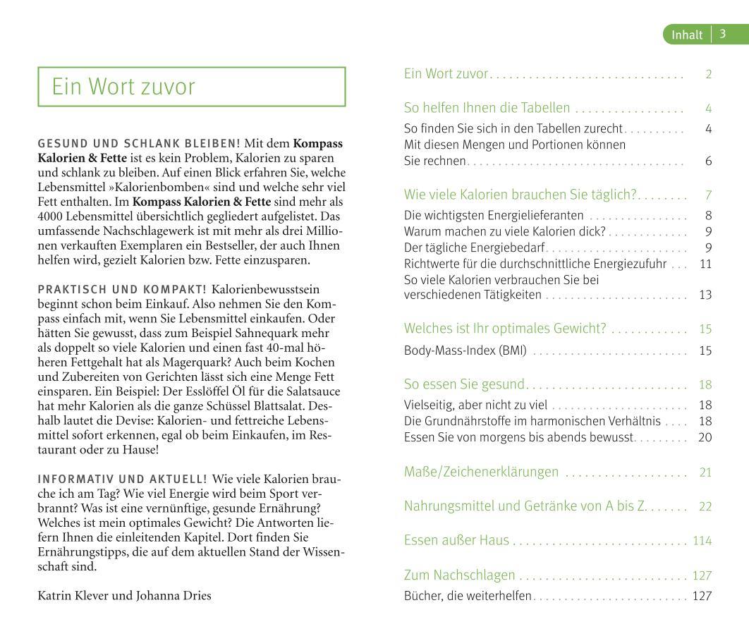 Beispielinhalt (Bild) Klevers Kompass Kalorien & Fette 2021/22