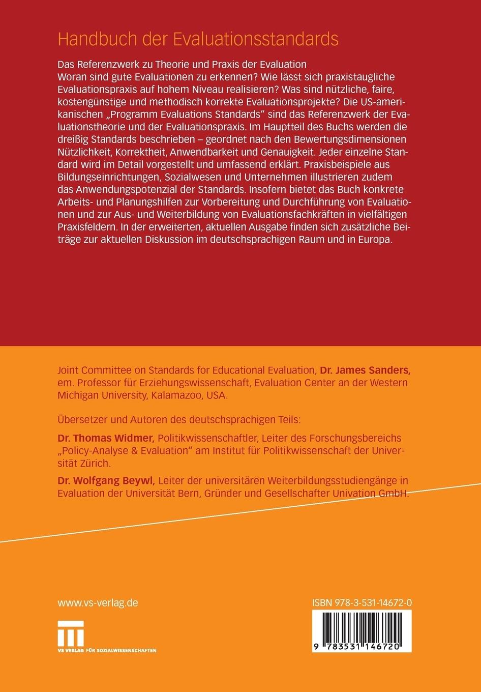 Rückseitencover Handbuch der Evaluationsstandards