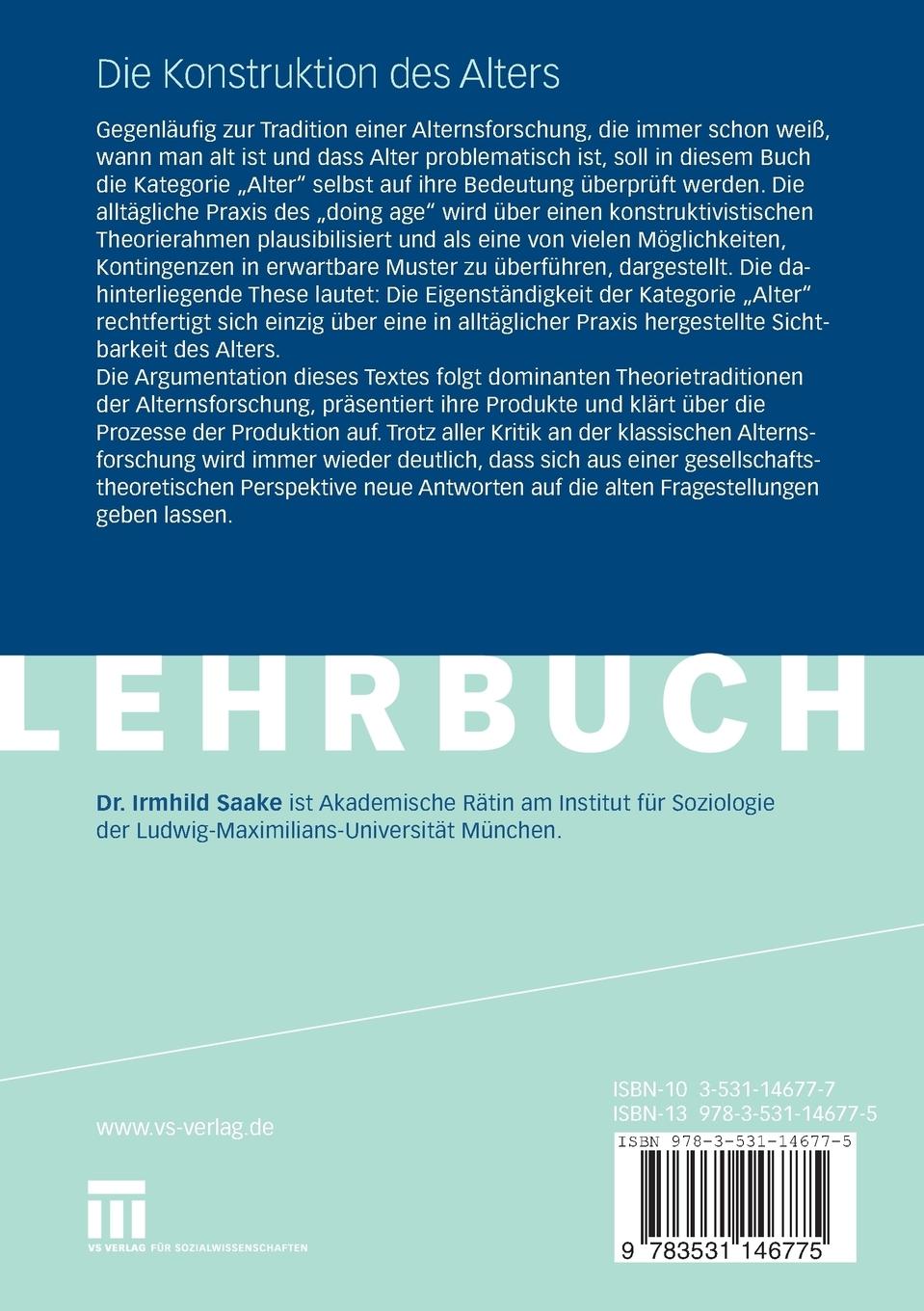 Rückseitencover Die Konstruktion des Alters