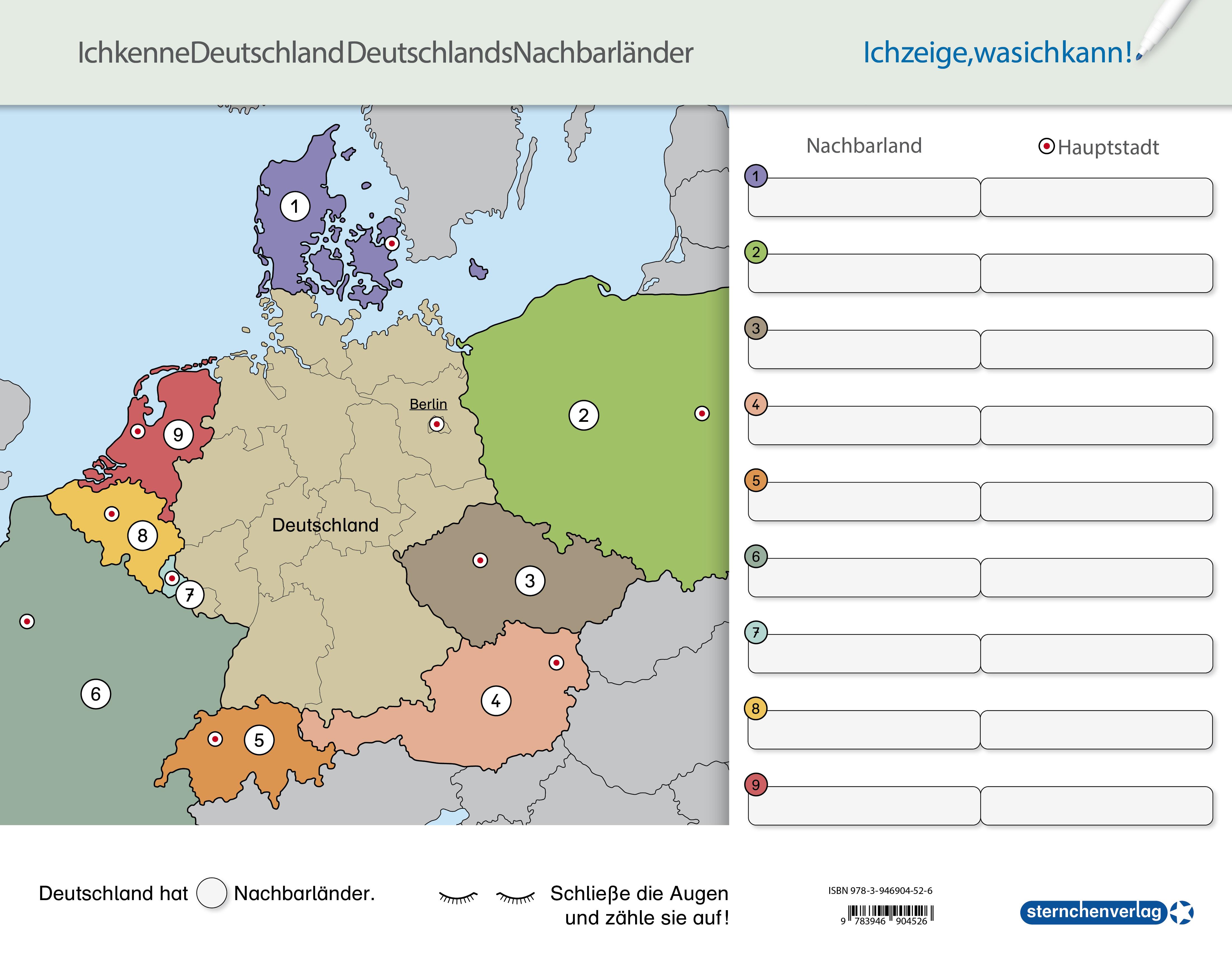 Beispielinhalt (Bild) Ich kenne Deutschland - Deutschlands Nachbarländer - Lerntafel mit Stift