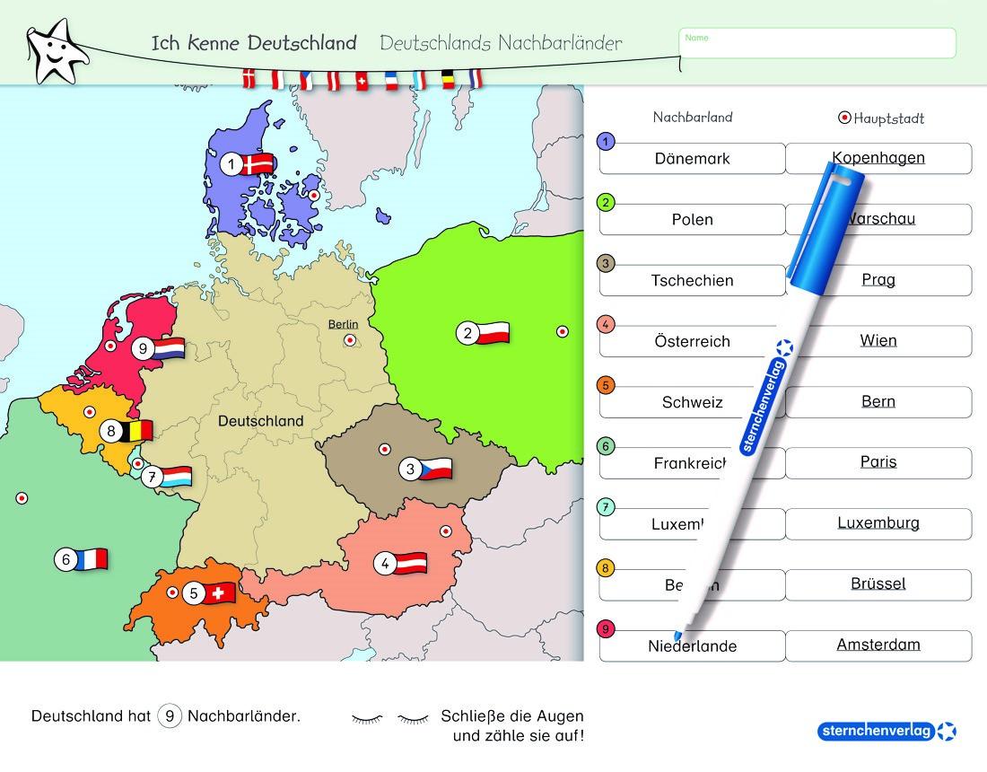 Vorderes Coverbild Ich kenne Deutschland - Deutschlands Nachbarländer - Lerntafel mit Stift