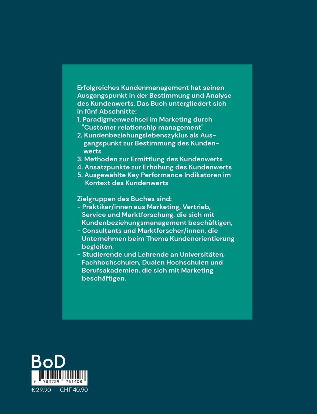 Rückseitencover Praxisleitfaden Kundenwert-Analyse/"Customer value management"