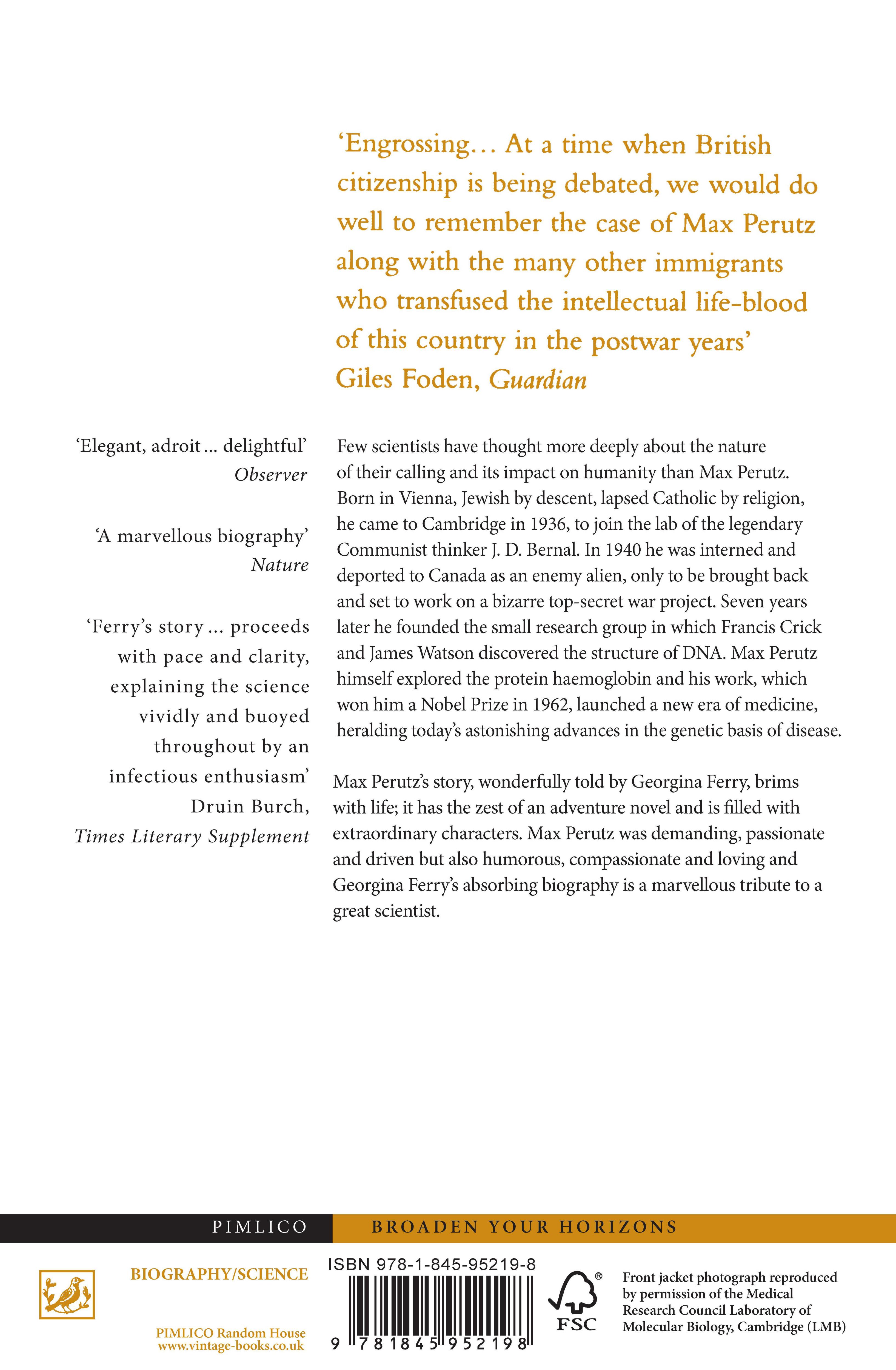 Rückseitencover Max Perutz And The Secret Of Life