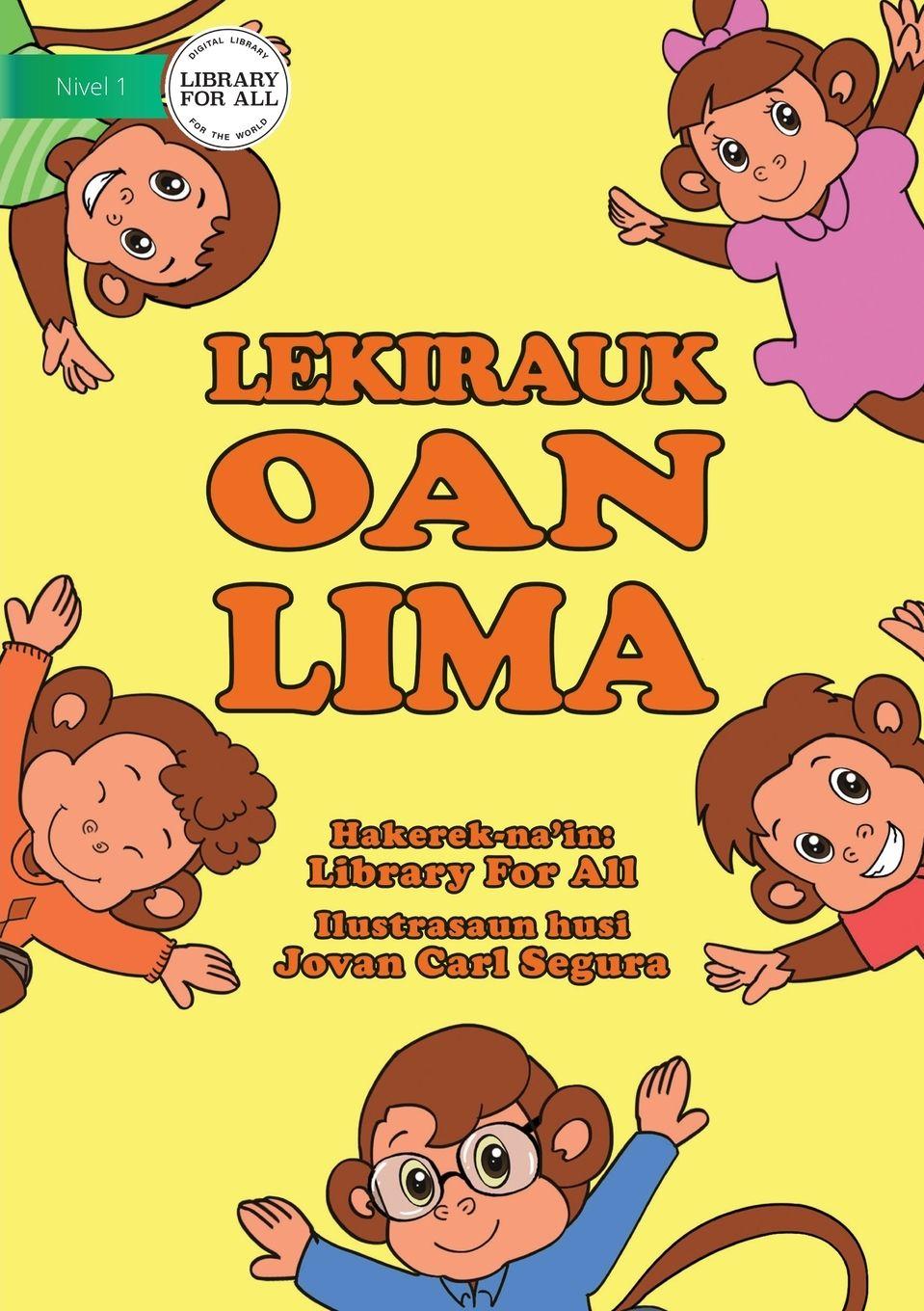 Vorderes Coverbild Five Little Monkeys / Lekirauk Oan Lima  (Tetun edition)