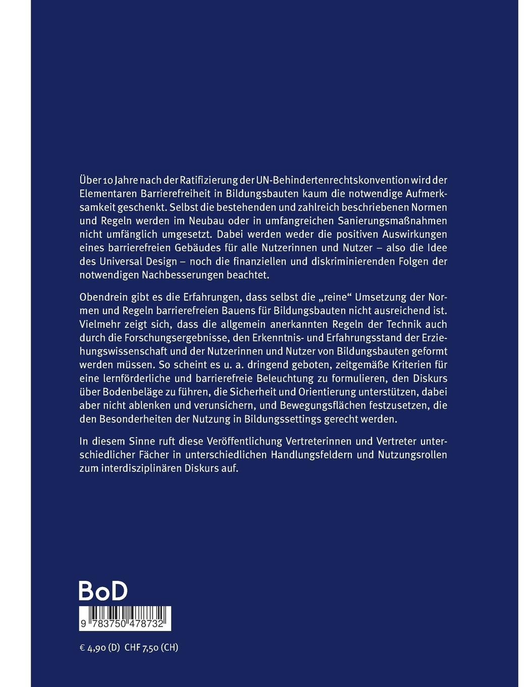 Rückseitencover Elementare Barrierefreiheit in Bildungsbauten - Ein Aufruf zum interdisziplinären Diskurs im Rahmen der Entwicklung inklusiver Bildungssysteme