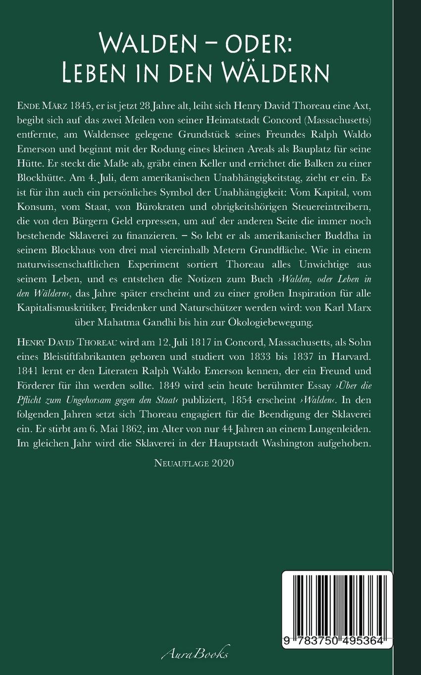 Rückseitencover Walden, oder: Leben in den Wäldern