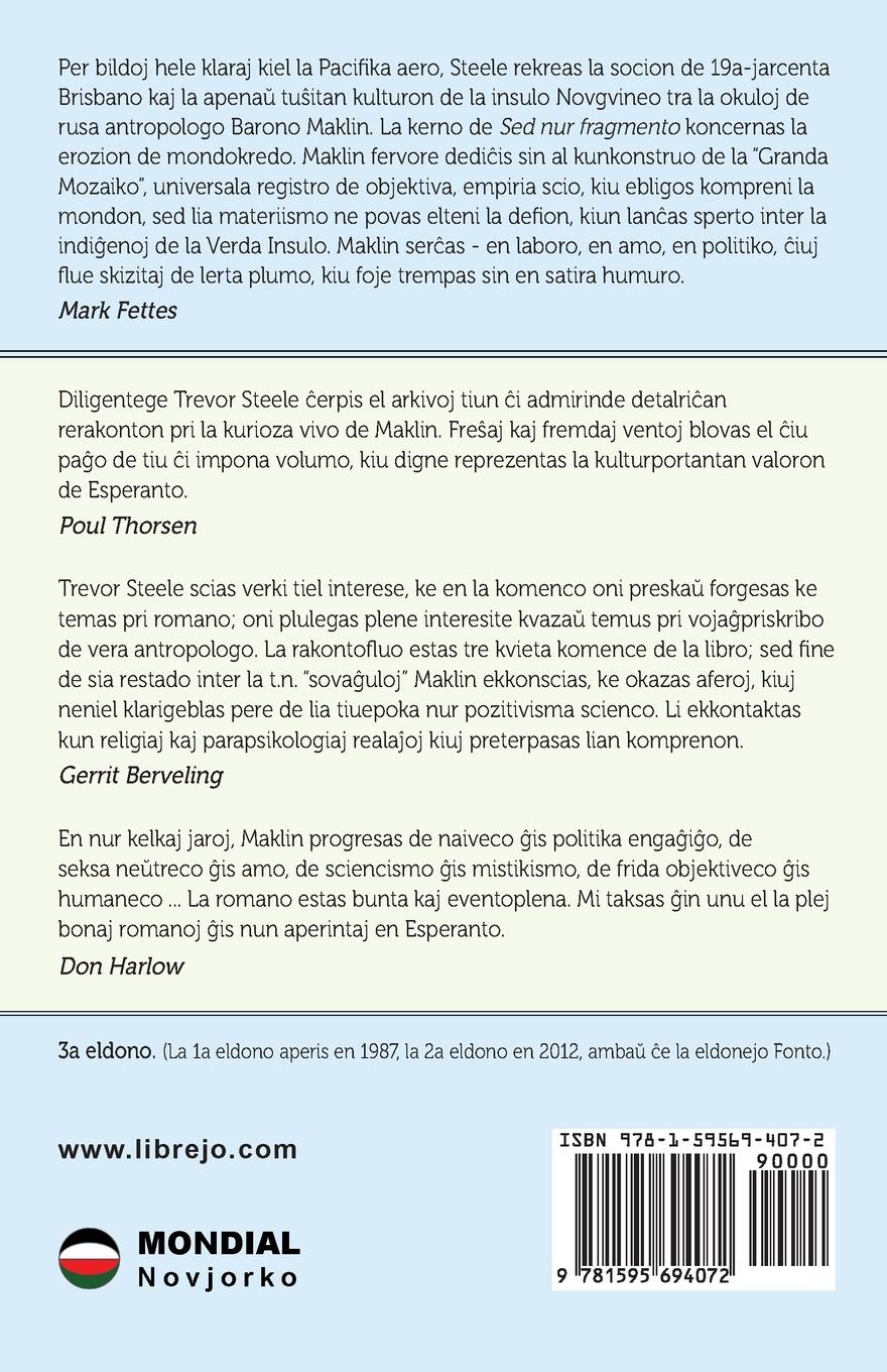 Rückseitencover Sed nur fragmento (Originala romano en Esperanto)