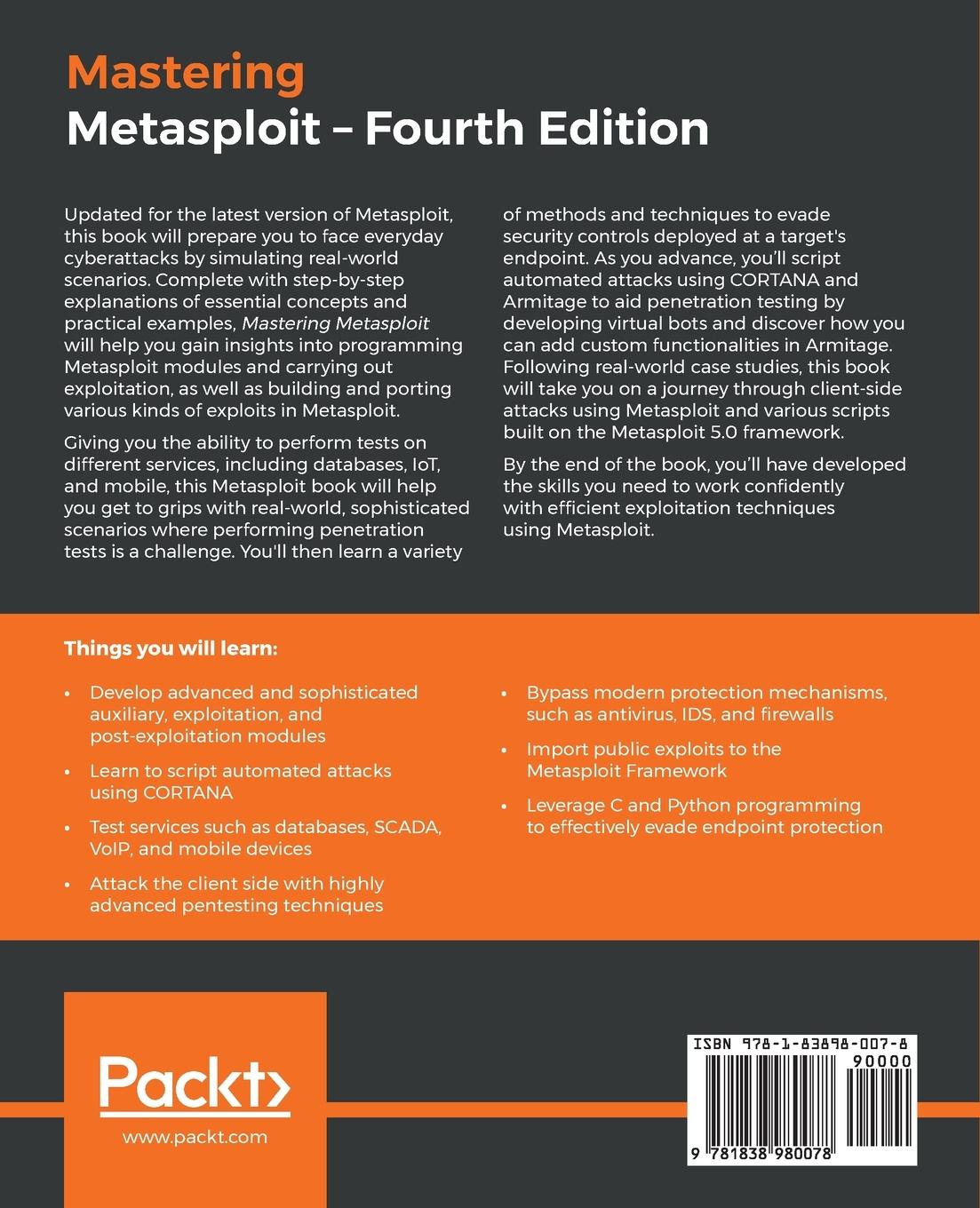 Rückseitencover Mastering Metasploit - Fourth Edition