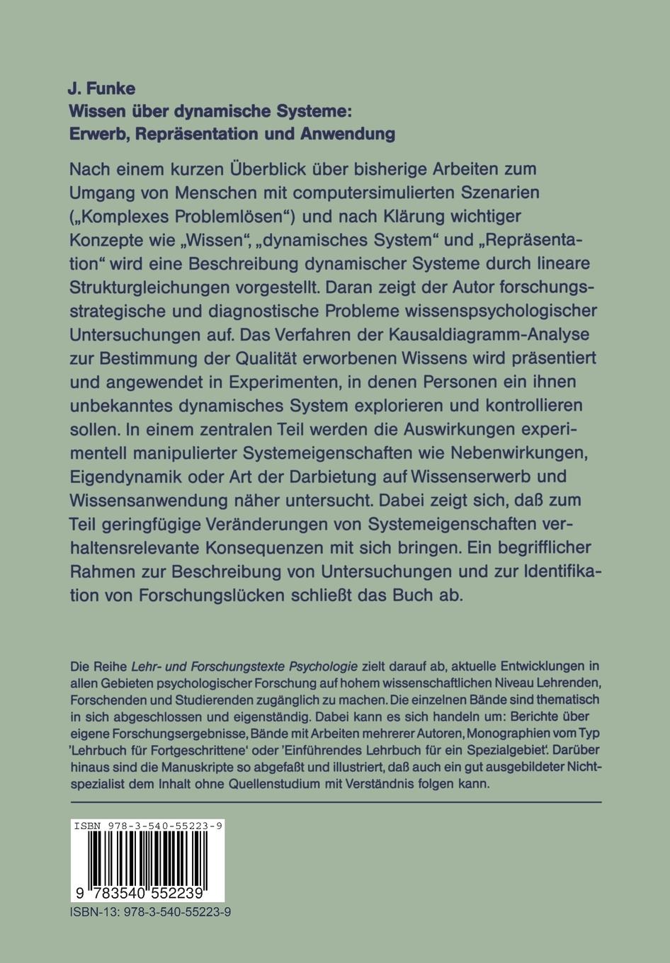 Rückseitencover Wissen über dynamische Systeme: Erwerb, Repräsentation und Anwendung