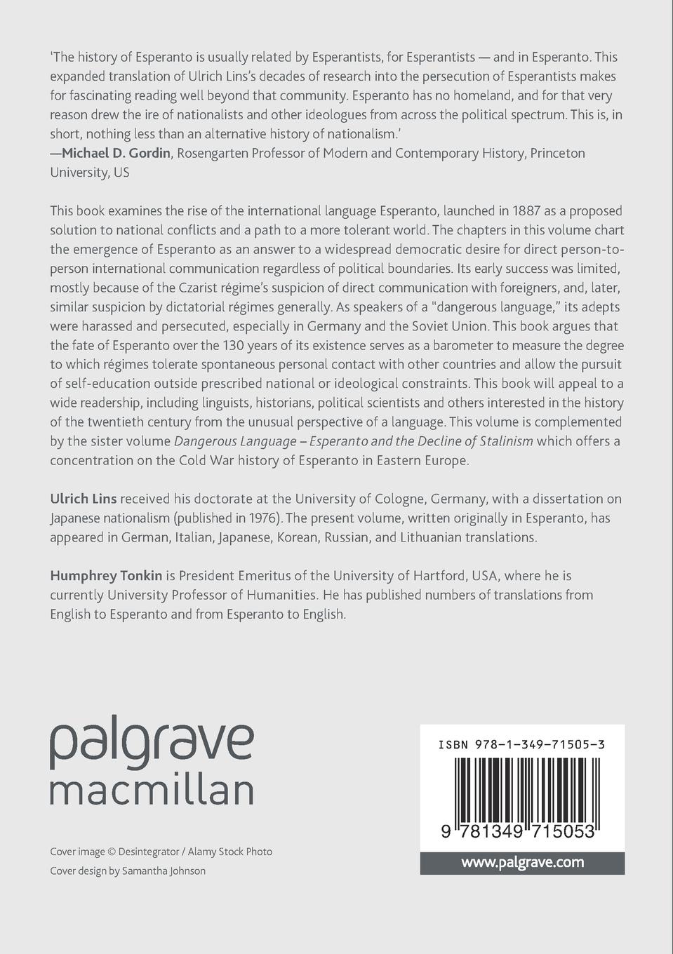 Rückseitencover Dangerous Language - Esperanto under Hitler and Stalin