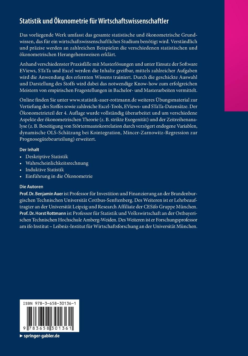 Rückseitencover Statistik und Ökonometrie für Wirtschaftswissenschaftler