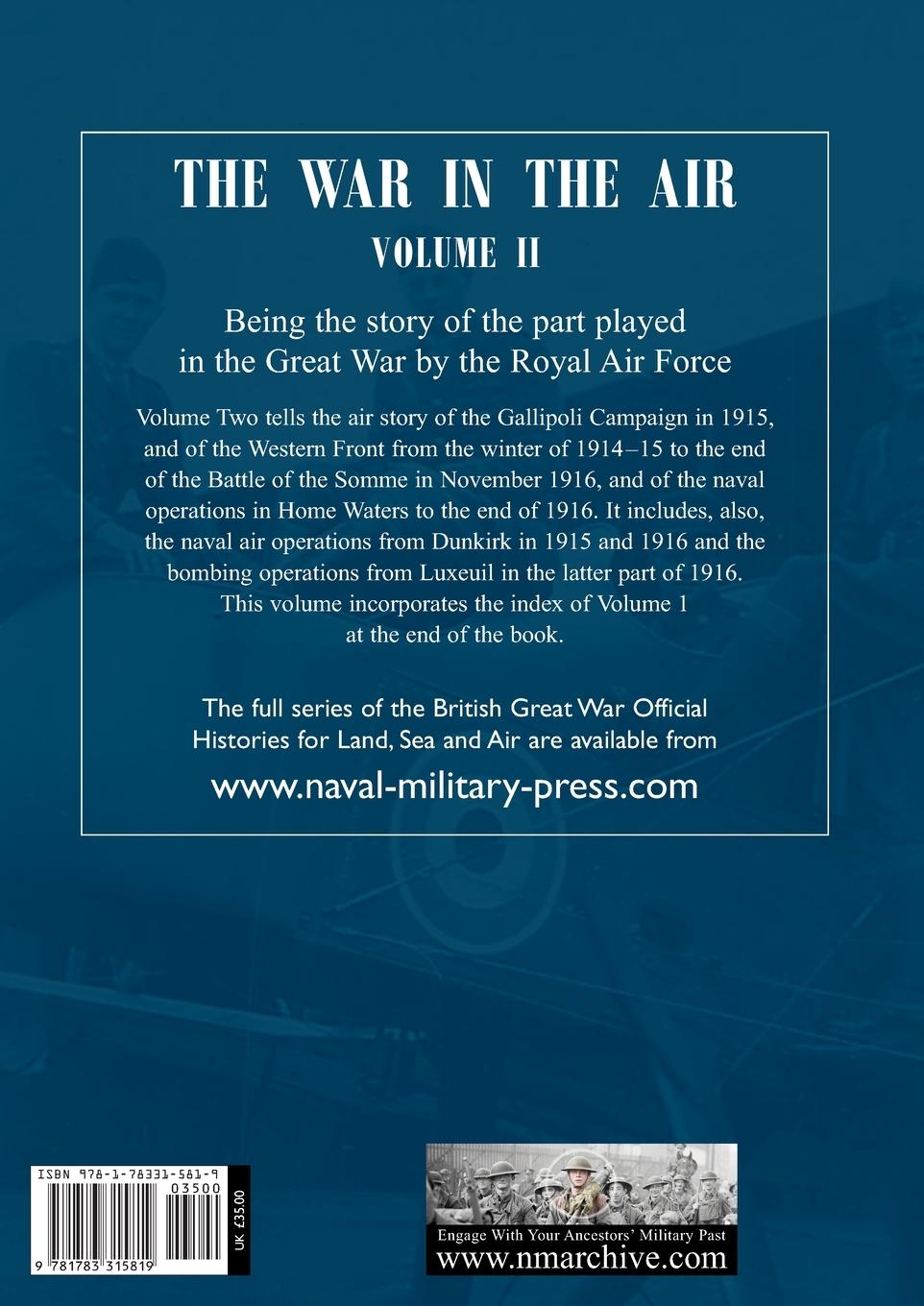 Rückseitencover War in the Air. Being the Story of the part played in the Great War by the Royal Air Force