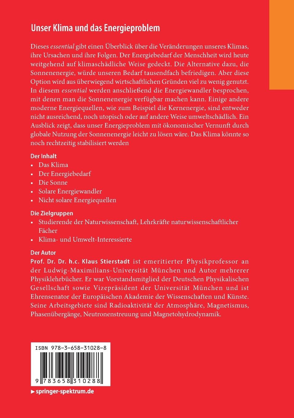 Rückseitencover Unser Klima und das Energieproblem