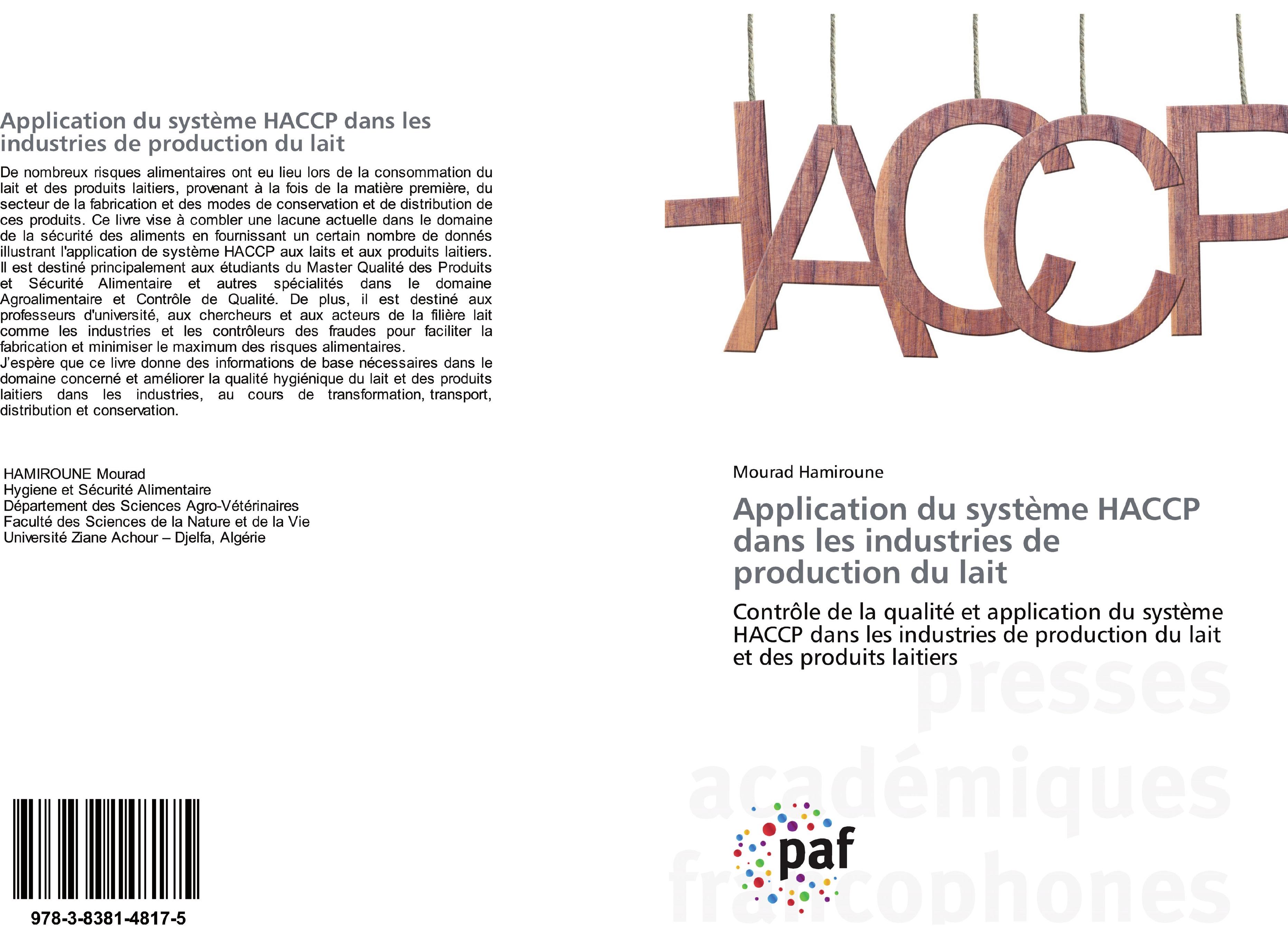 Vorderes Coverbild Application du système HACCP dans les industries de production du lait