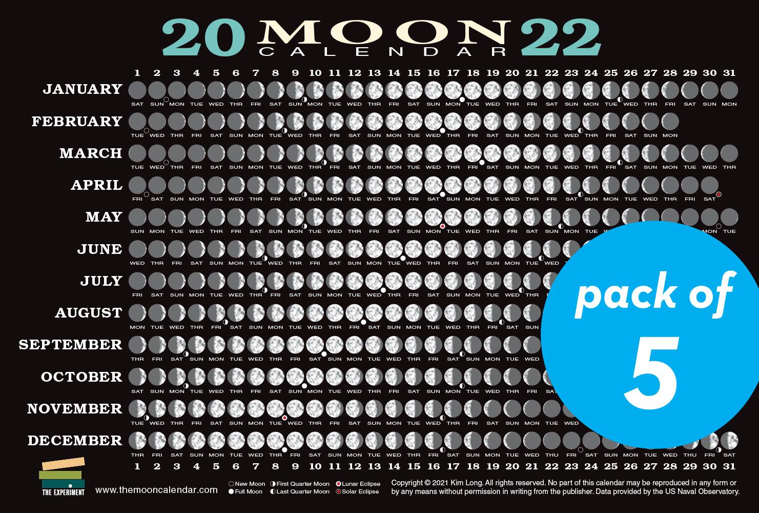 Vorderes Coverbild 2022 Moon Calendar Card (5 Pack)