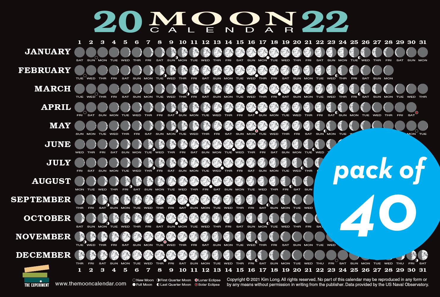 Vorderes Coverbild 2022 Moon Calendar Card (40 Pack)