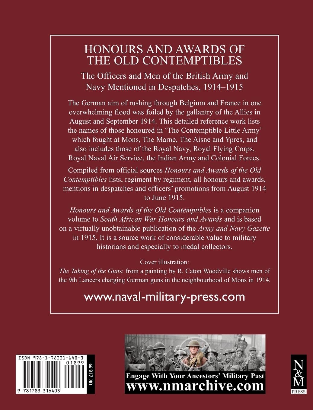 Rückseitencover HONOURS AND AWARDS OF  THE OLD CONTEMPTIBLES