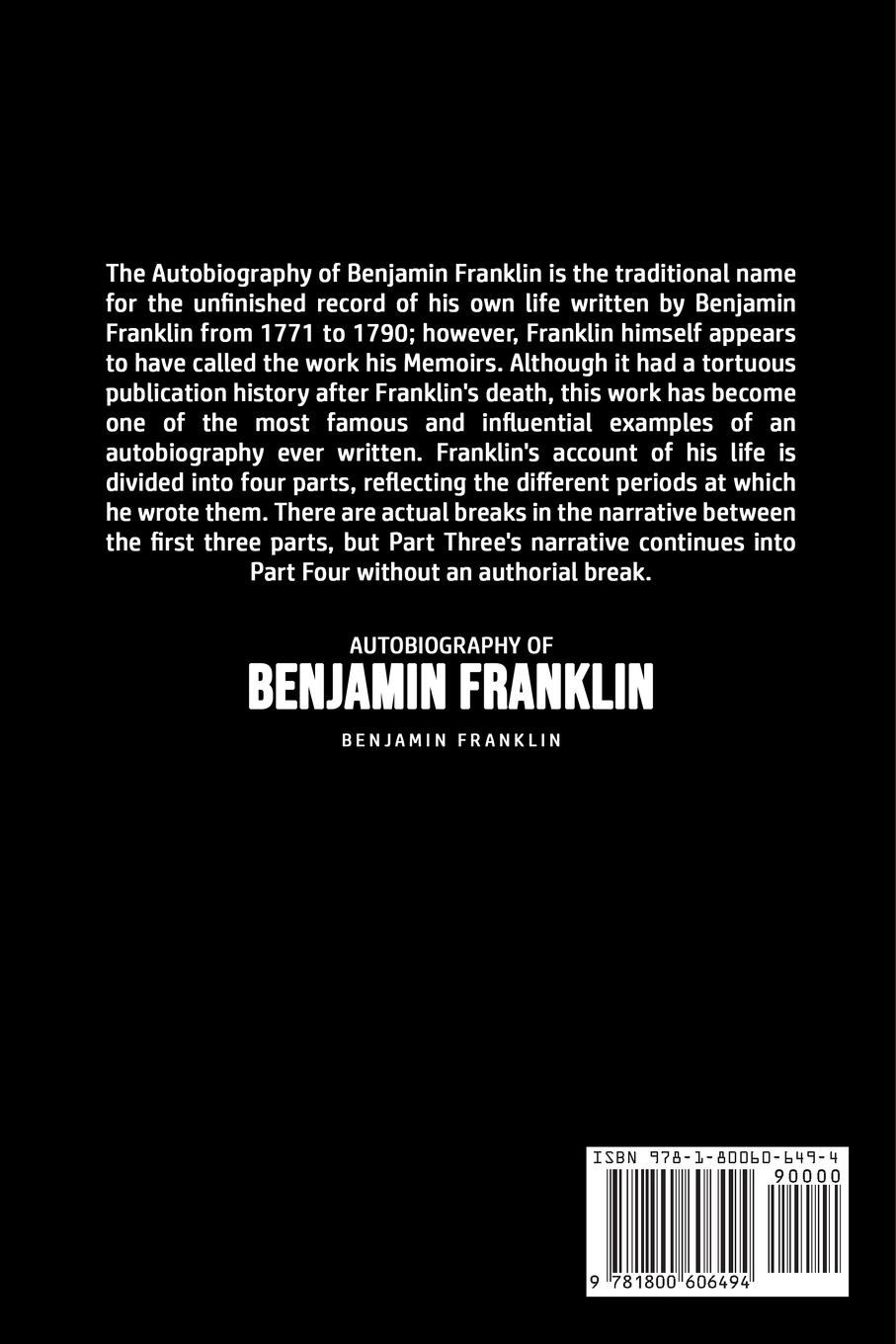 Rückseitencover Autobiography of Benjamin Franklin