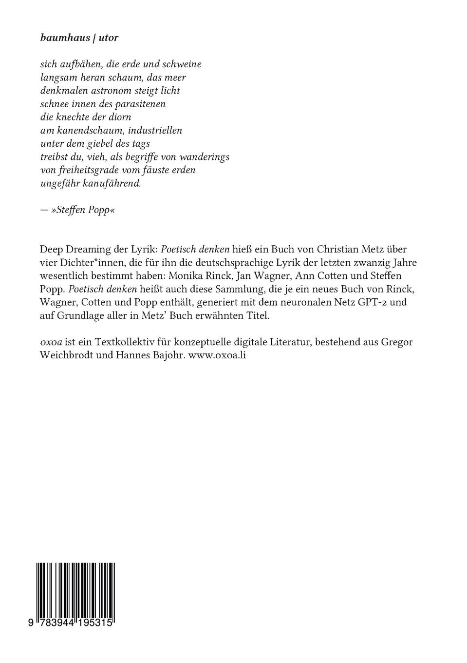 Rückseitencover Poetisch denken 4: Steffen Popp