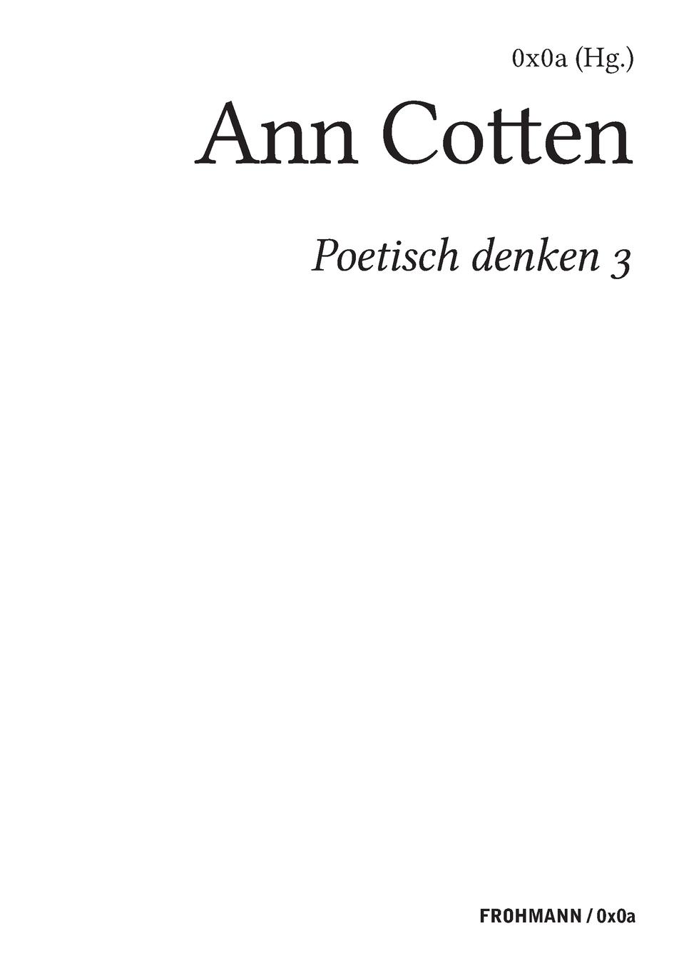 Vorderes Coverbild Poetisch denken 3: Ann Cotten