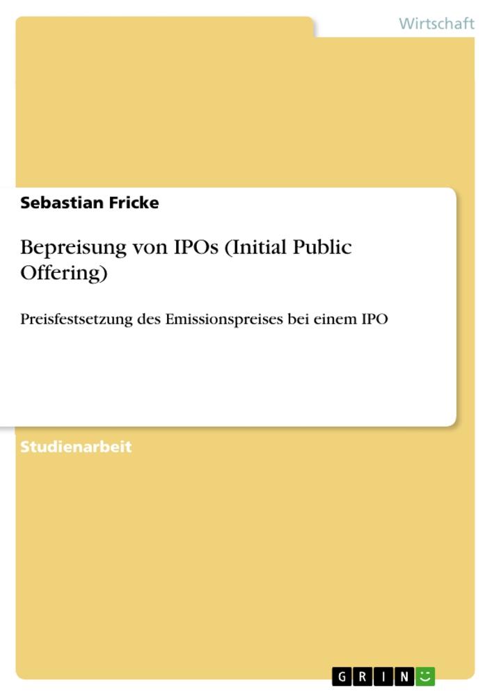 Vorderes Coverbild Bepreisung von IPOs (Initial Public Offering)