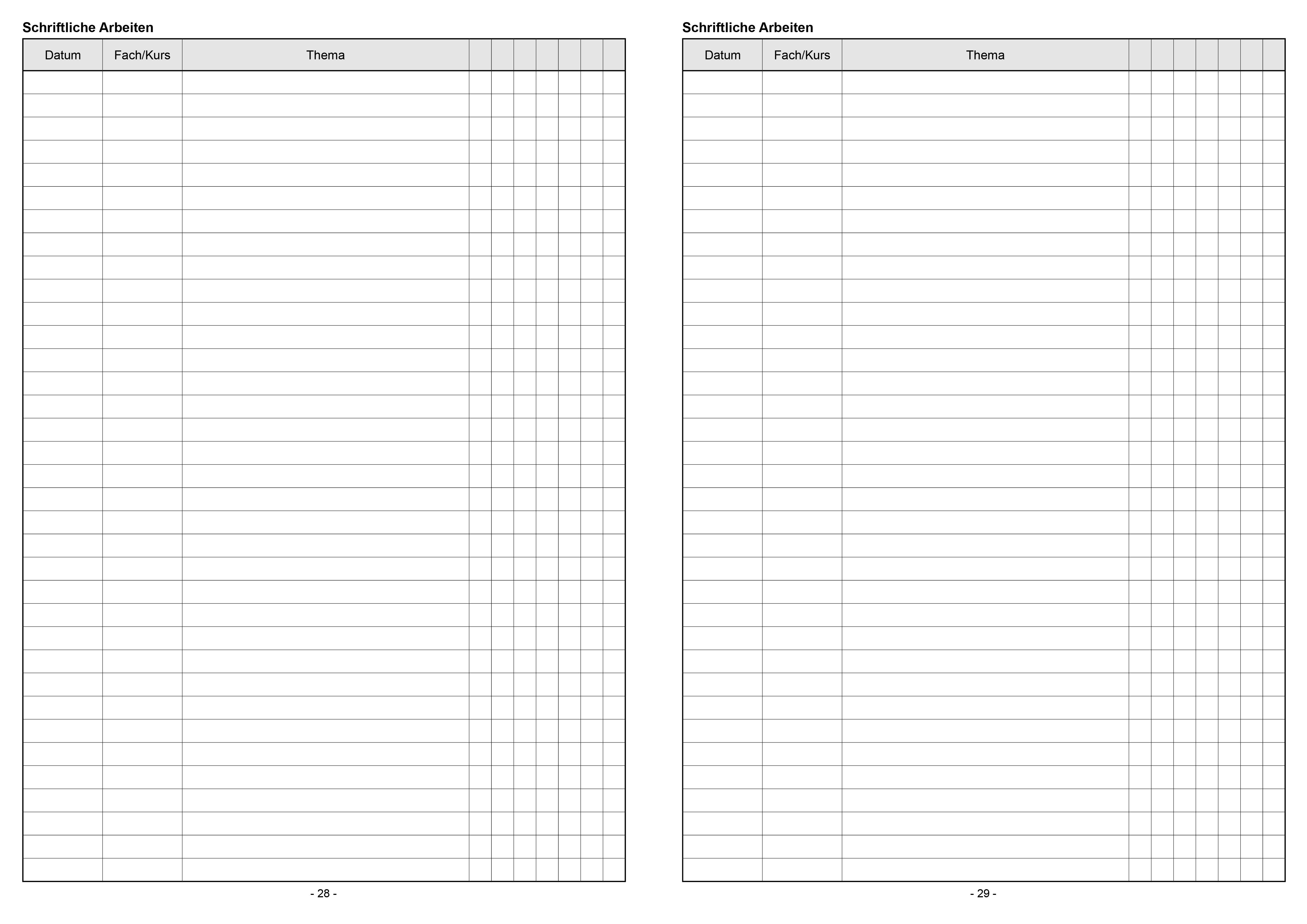 Beispielinhalt (Bild) Klassenbuch "Standard", Umschlagfarbe: grün