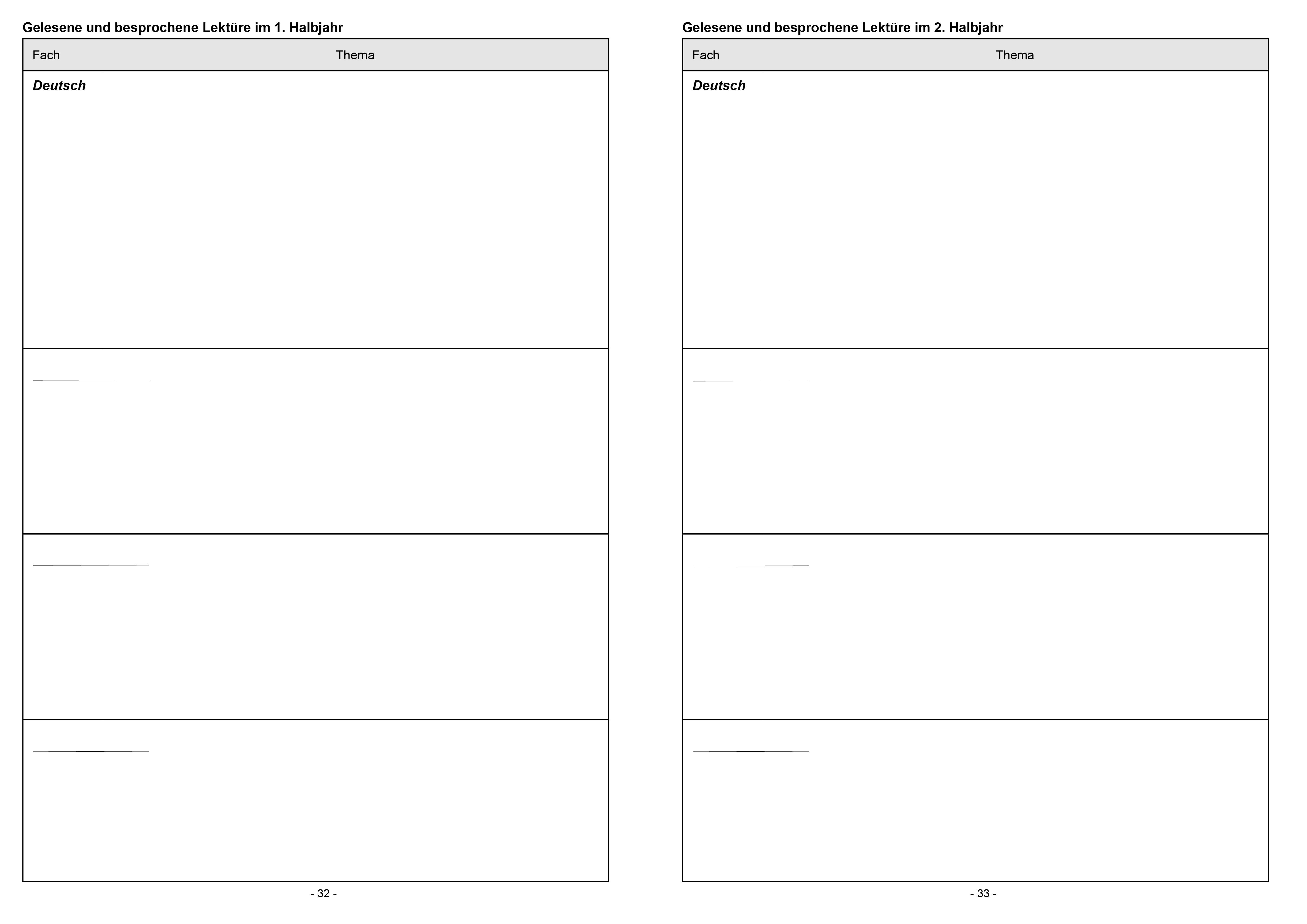 Beispielinhalt (Bild) Klassenbuch "Standard", Umschlagfarbe: grün
