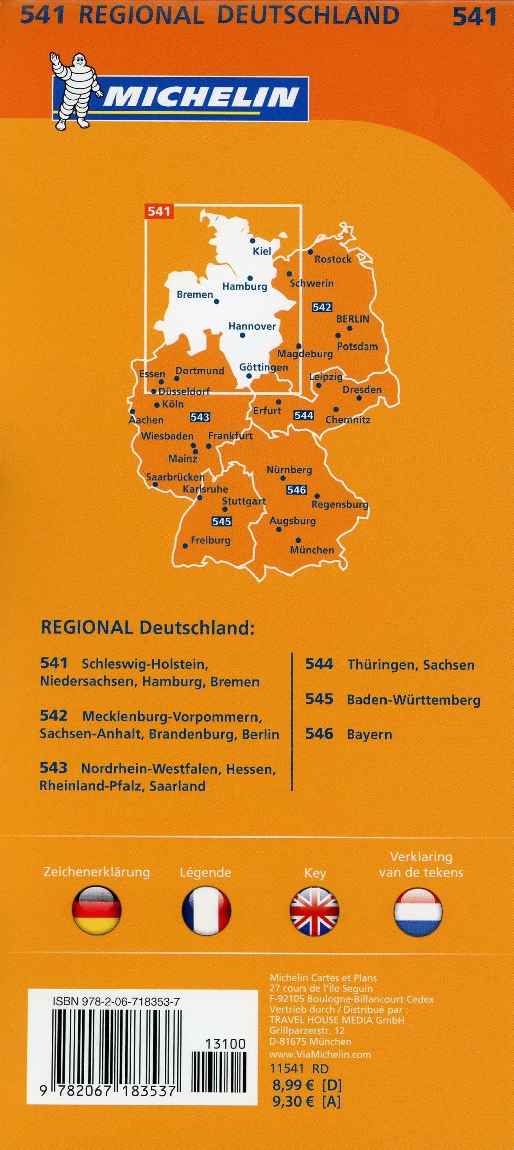 Beispielinhalt (Bild) Michelin Regionalkarte Schleswig-Holstein / Niedersachsen / Hamburg / Bremen 1 : 350 000