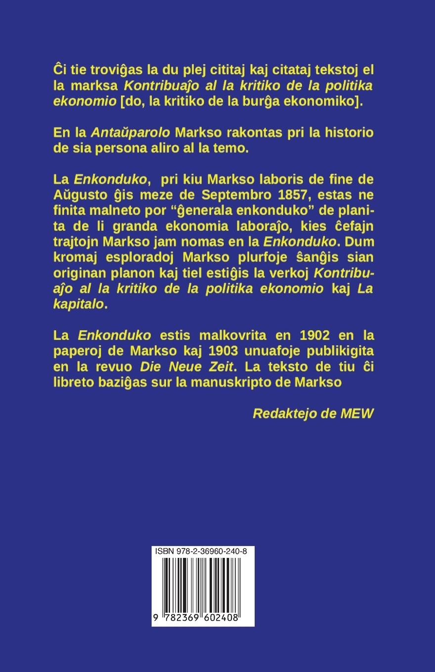 Rückseitencover Kontribua¿o al la kritiko de la politika ekonomio