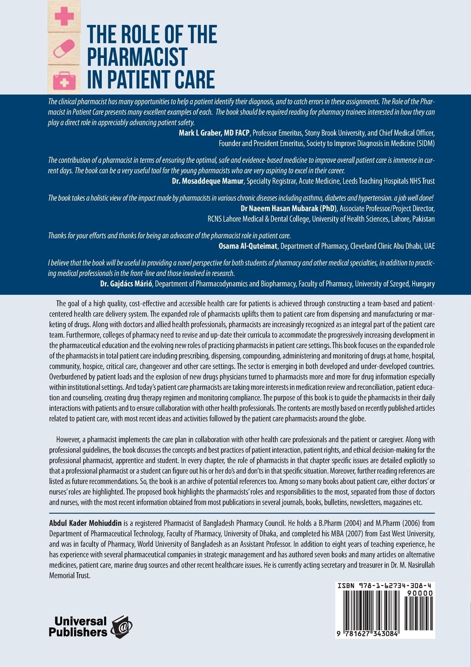 Rückseitencover The Role of the Pharmacist in Patient Care