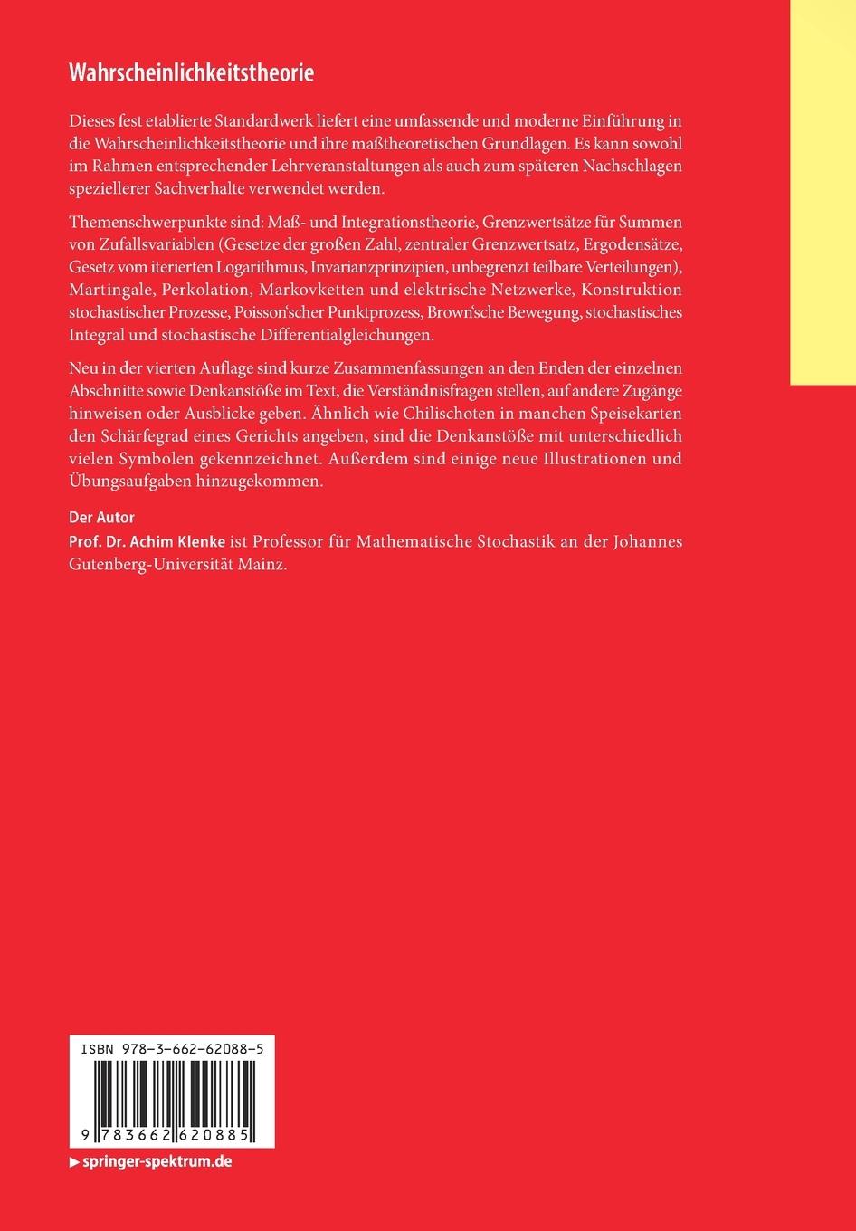 Rückseitencover Wahrscheinlichkeitstheorie