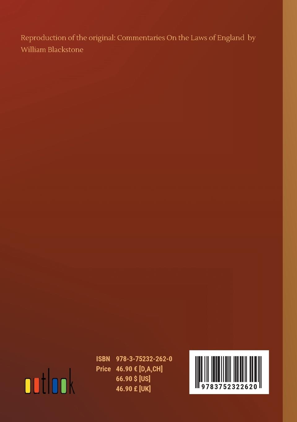 Rückseitencover Commentaries On the Laws of England