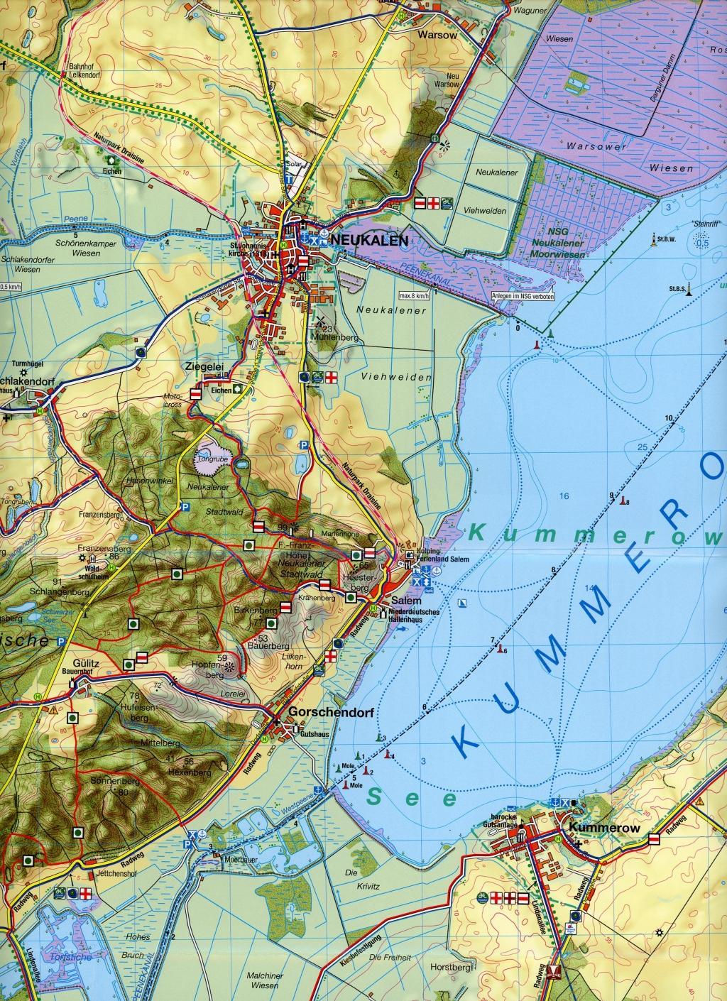 Beispielinhalt (Bild) Rad-, Wander- und Gewässerkarte Kummerower See - Mecklenburgische Schweiz 1:35.000