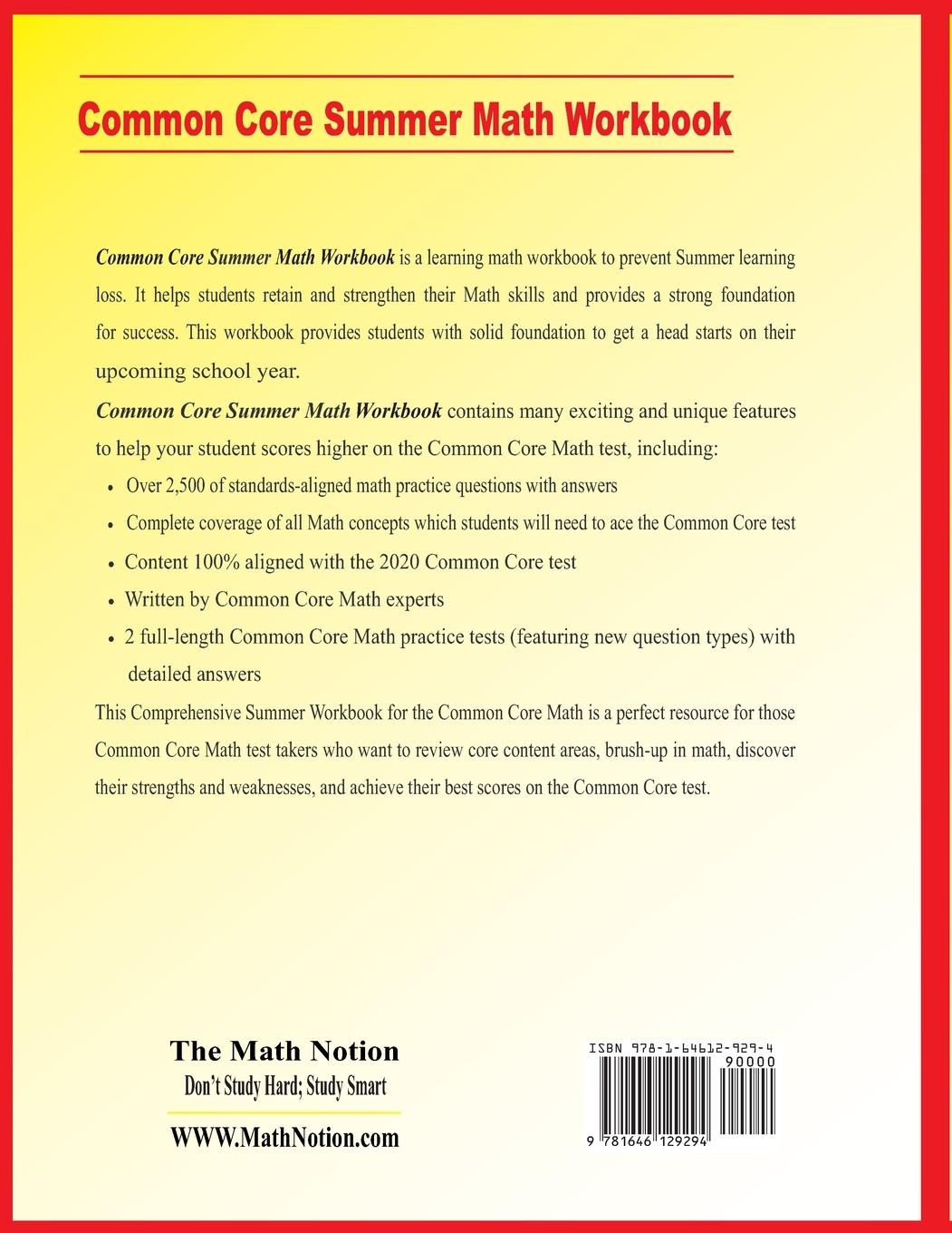 Rückseitencover Common Core Grade 6 Summer Math Workbook