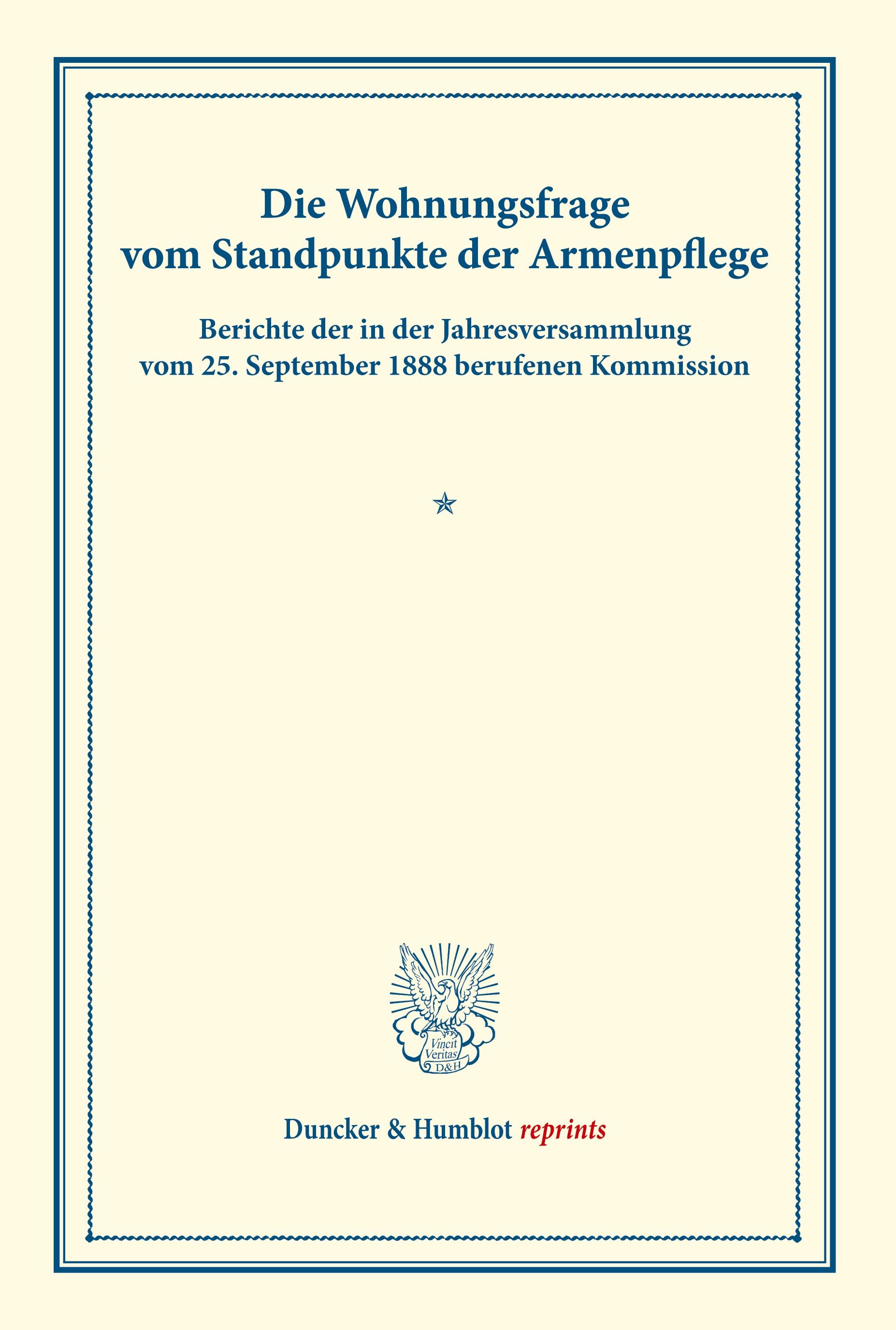 Vorderes Coverbild Die Wohnungsfrage vom Standpunkte der Armenpflege.