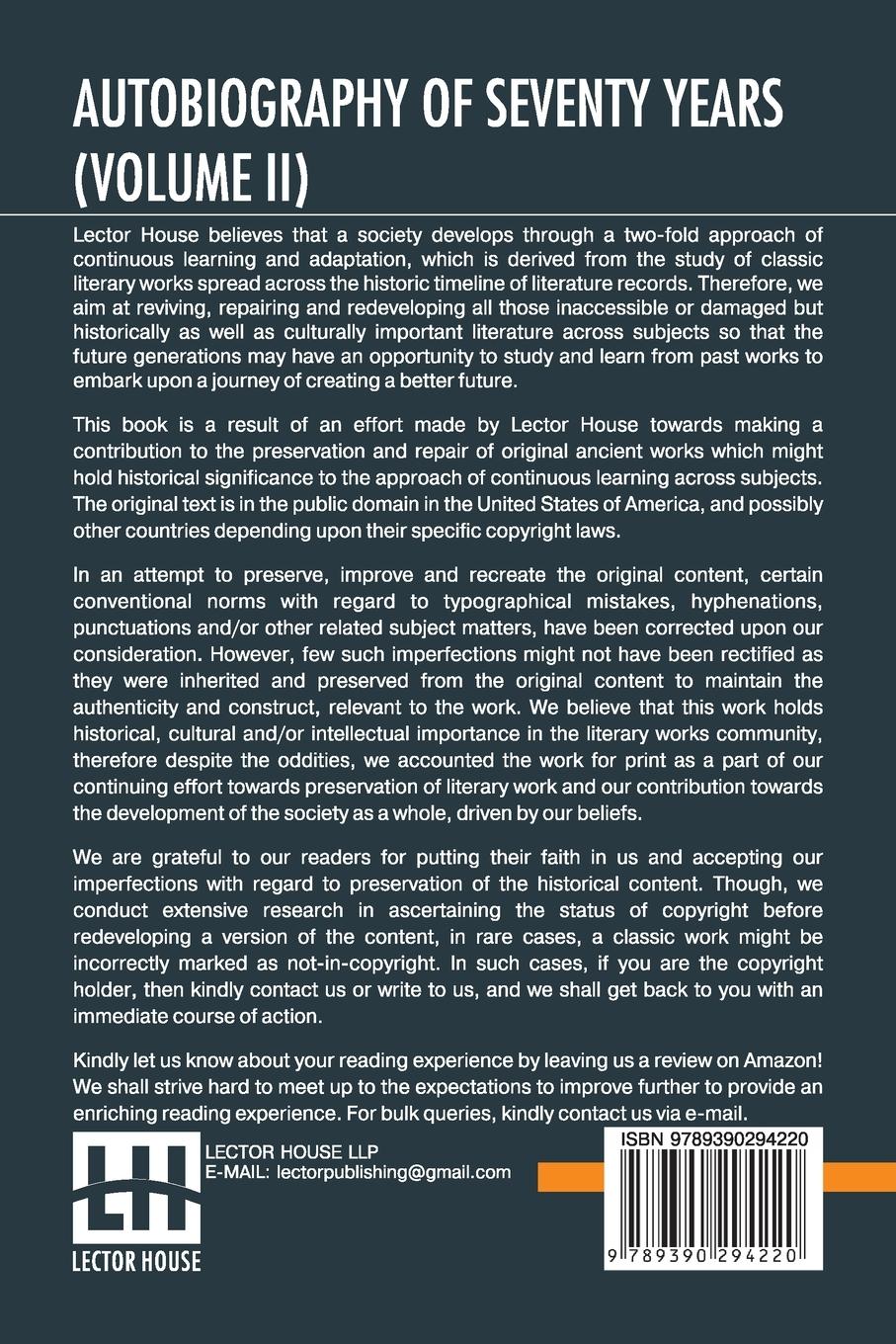 Rückseitencover Autobiography Of Seventy Years (Volume II)