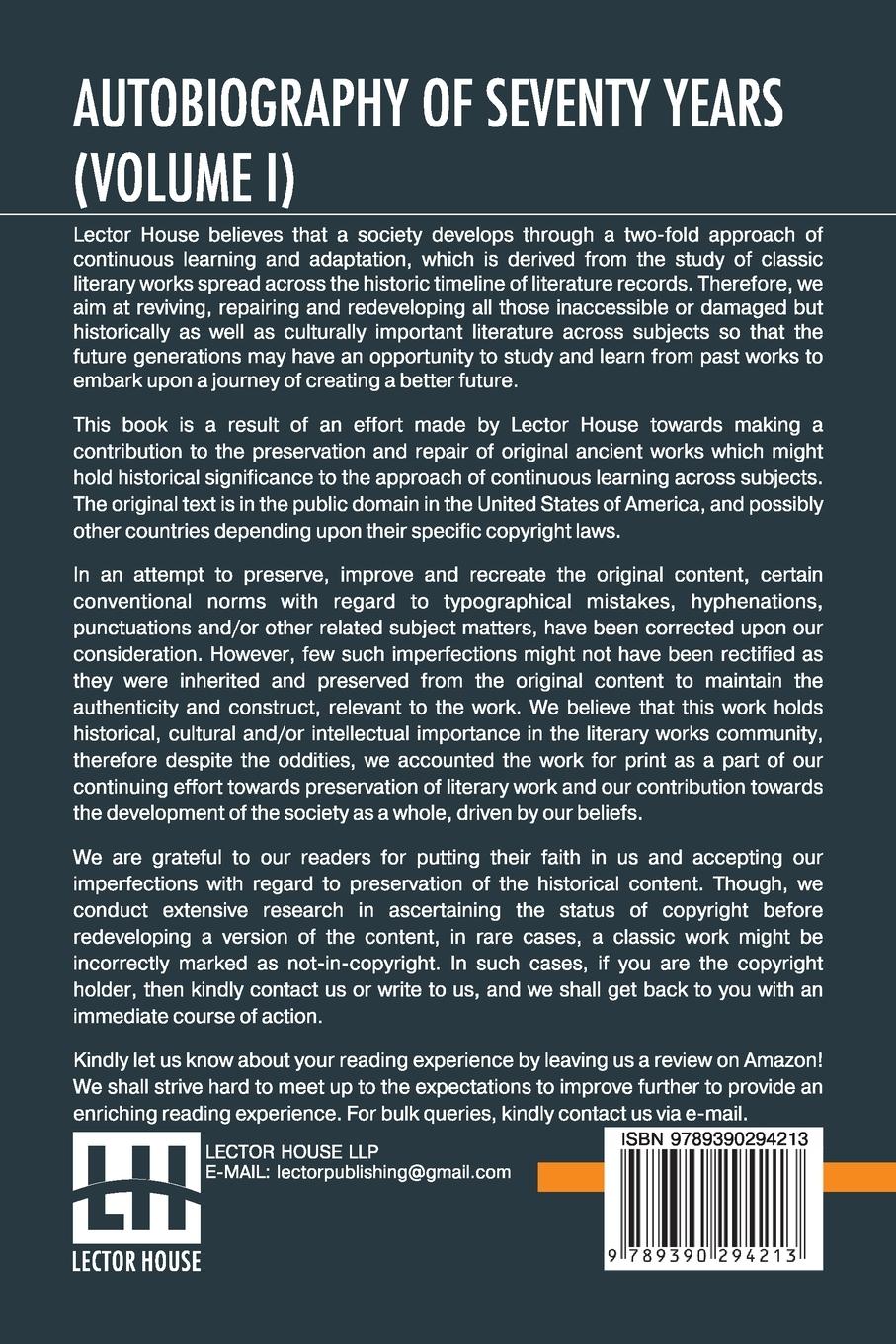 Rückseitencover Autobiography Of Seventy Years (Volume I)