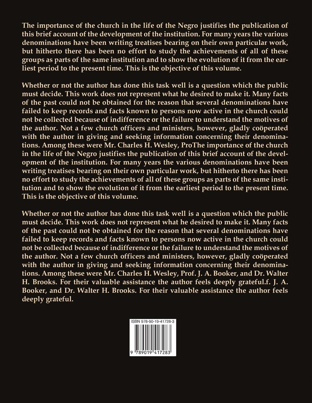 Rückseitencover The History of the Negro Church