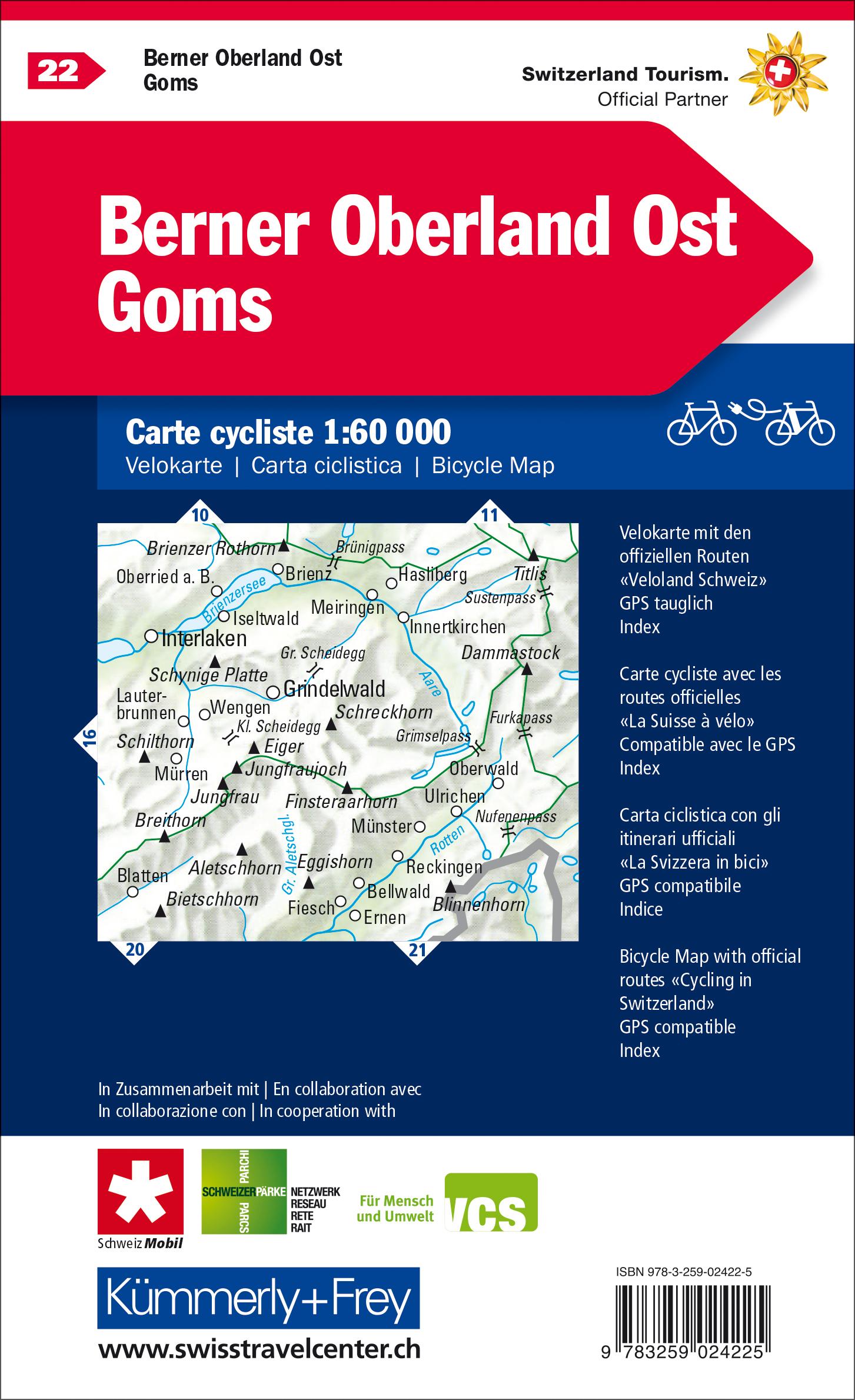 Rückseitencover Radwanderkarte Berner Oberland Ost - Goms  mit Ortsindex (22)