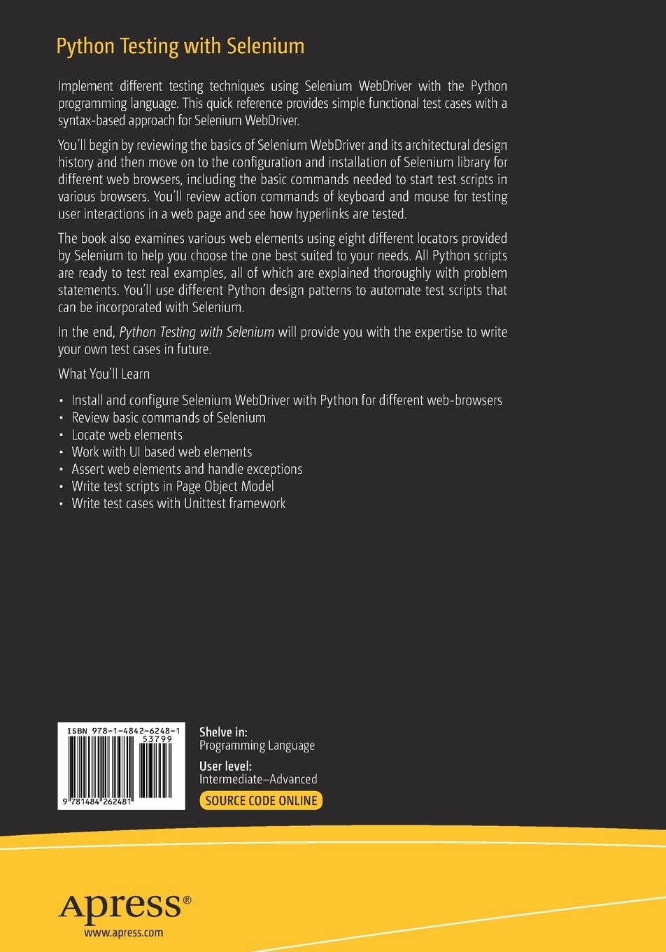 Rückseitencover Python Testing with Selenium